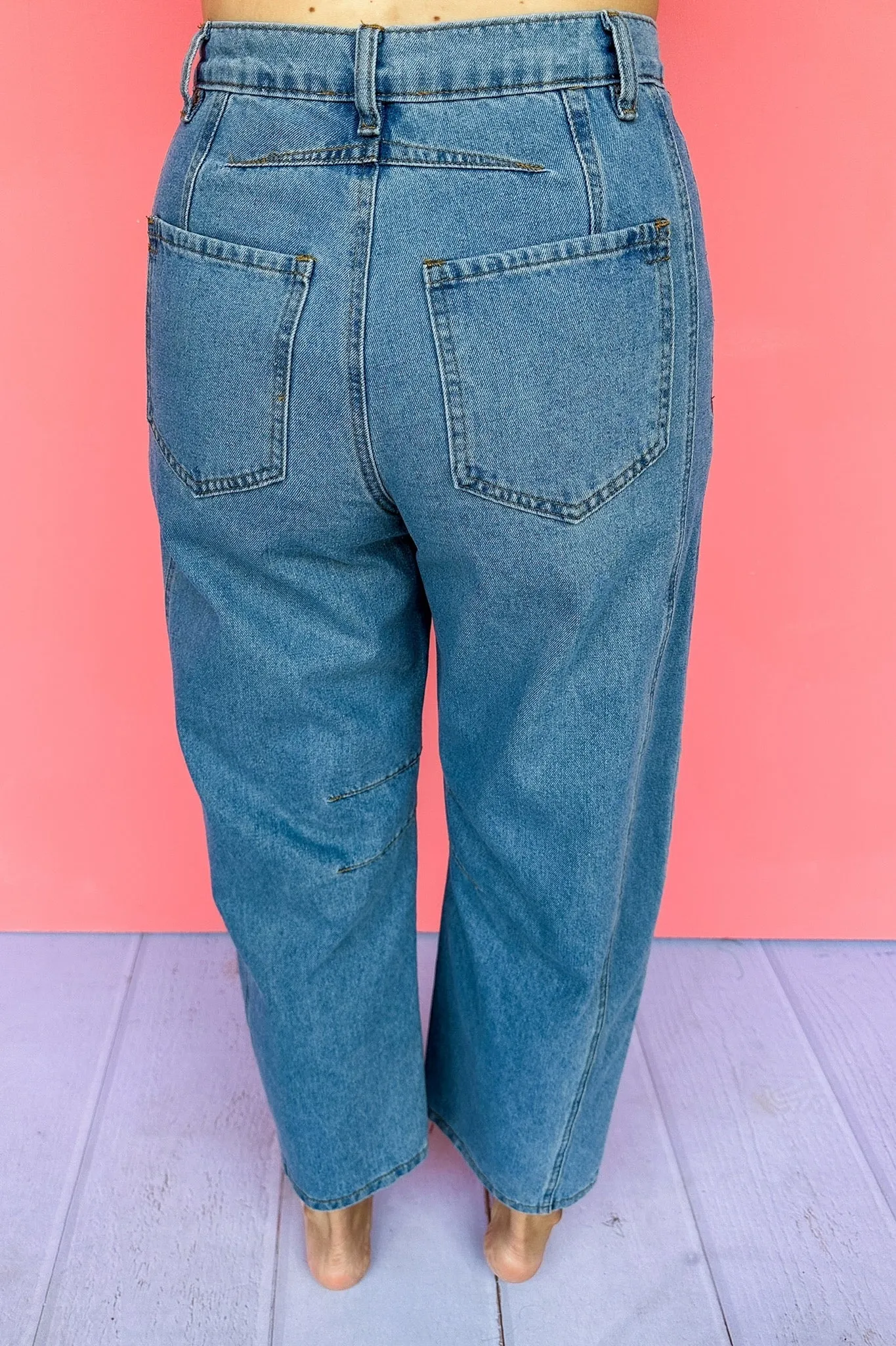 High Rise Medium Wash Wide Leg Barrel Jean