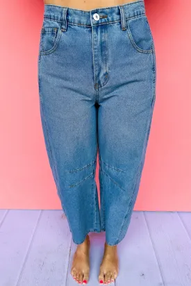 High Rise Medium Wash Wide Leg Barrel Jean