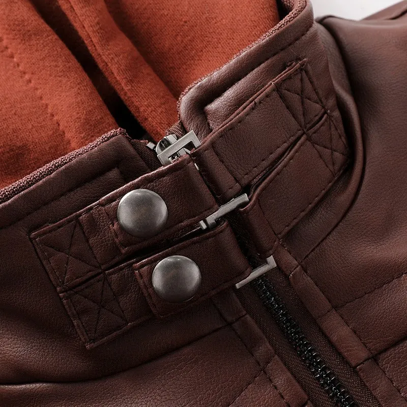 Hooded Leather Jackets / Men Casual Coat / Motorcycle Jackets
