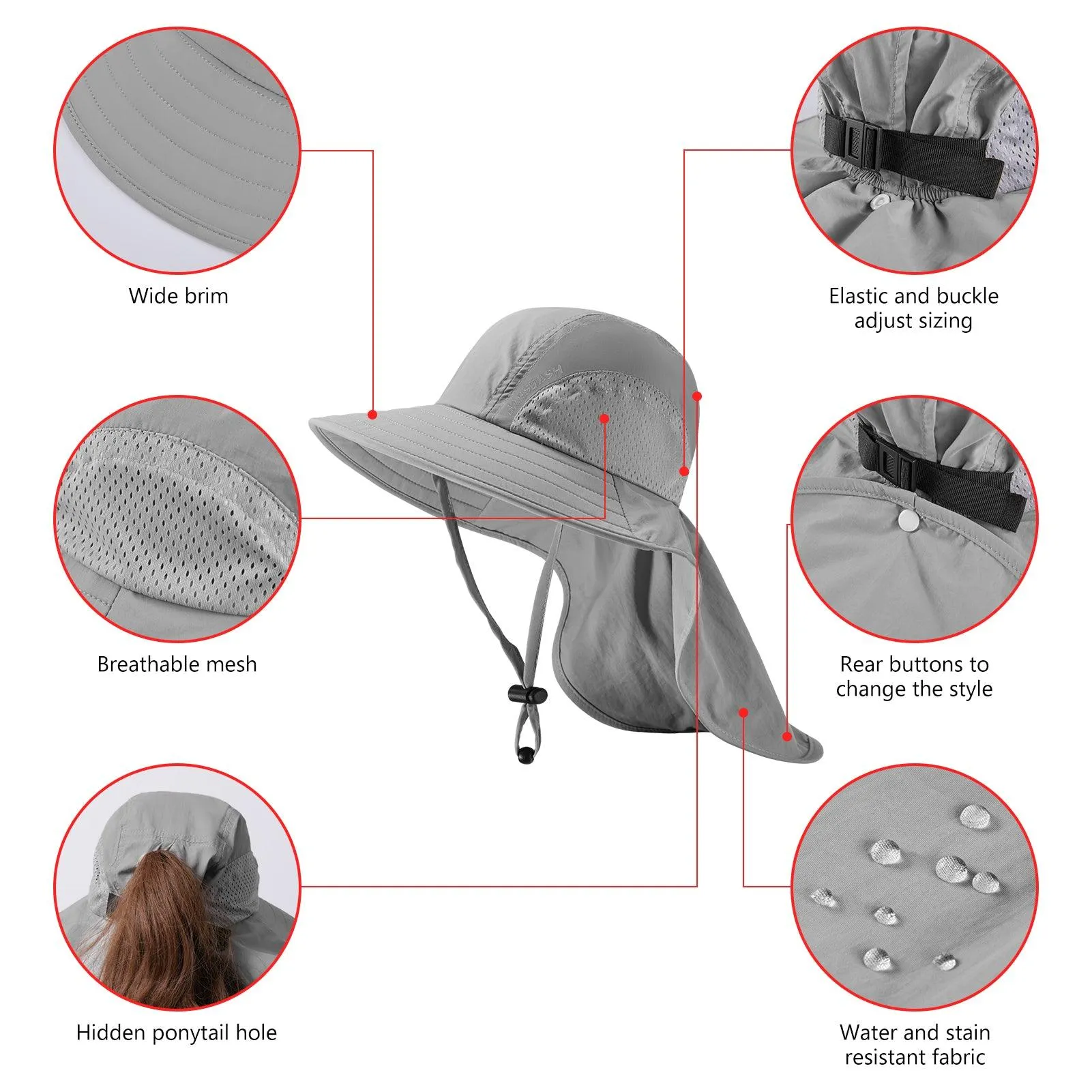 Kids' UPF 50  Wide Brim Sun Hat with Neck Flap