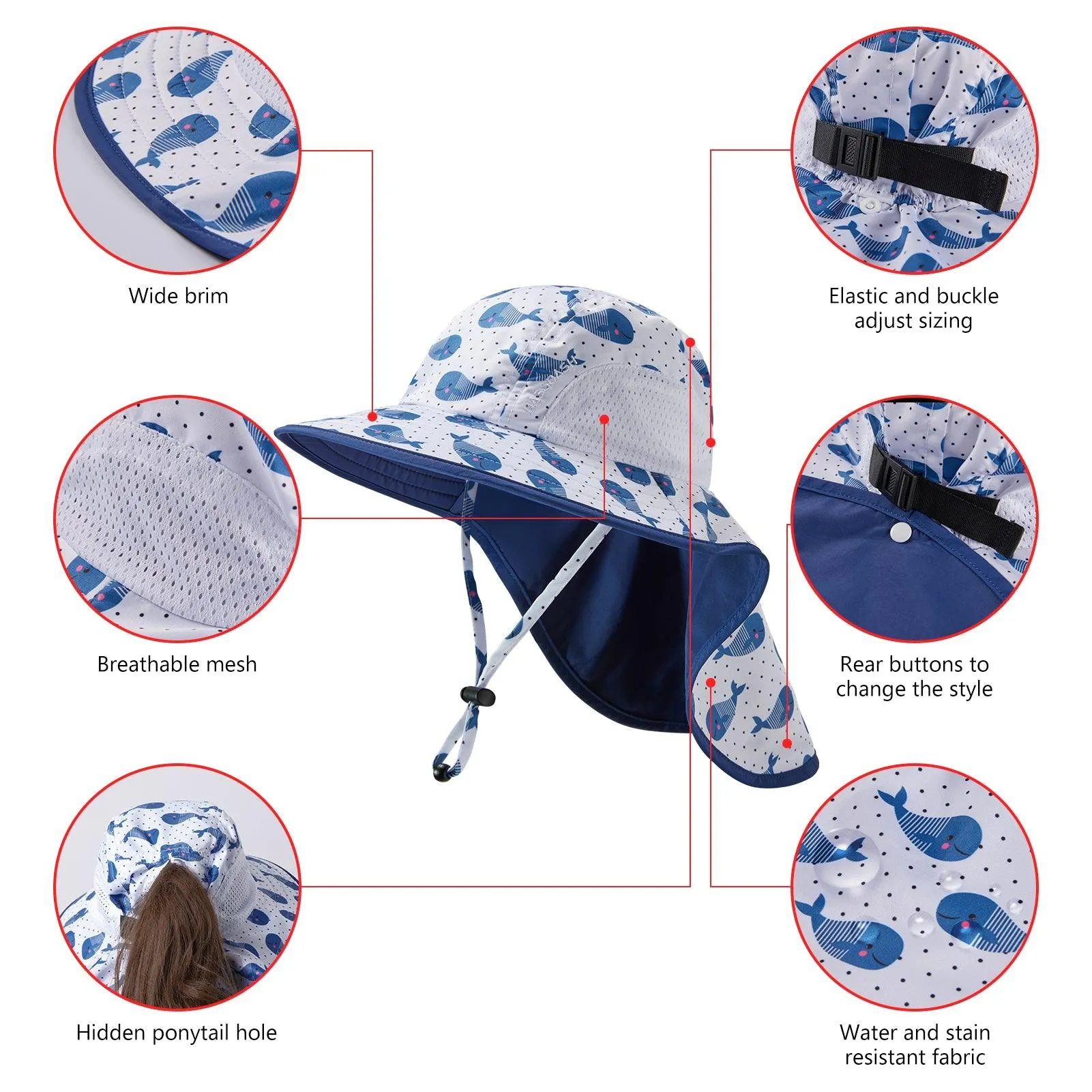 Kids' UPF 50  Wide Brim Sun Hat with Neck Flap