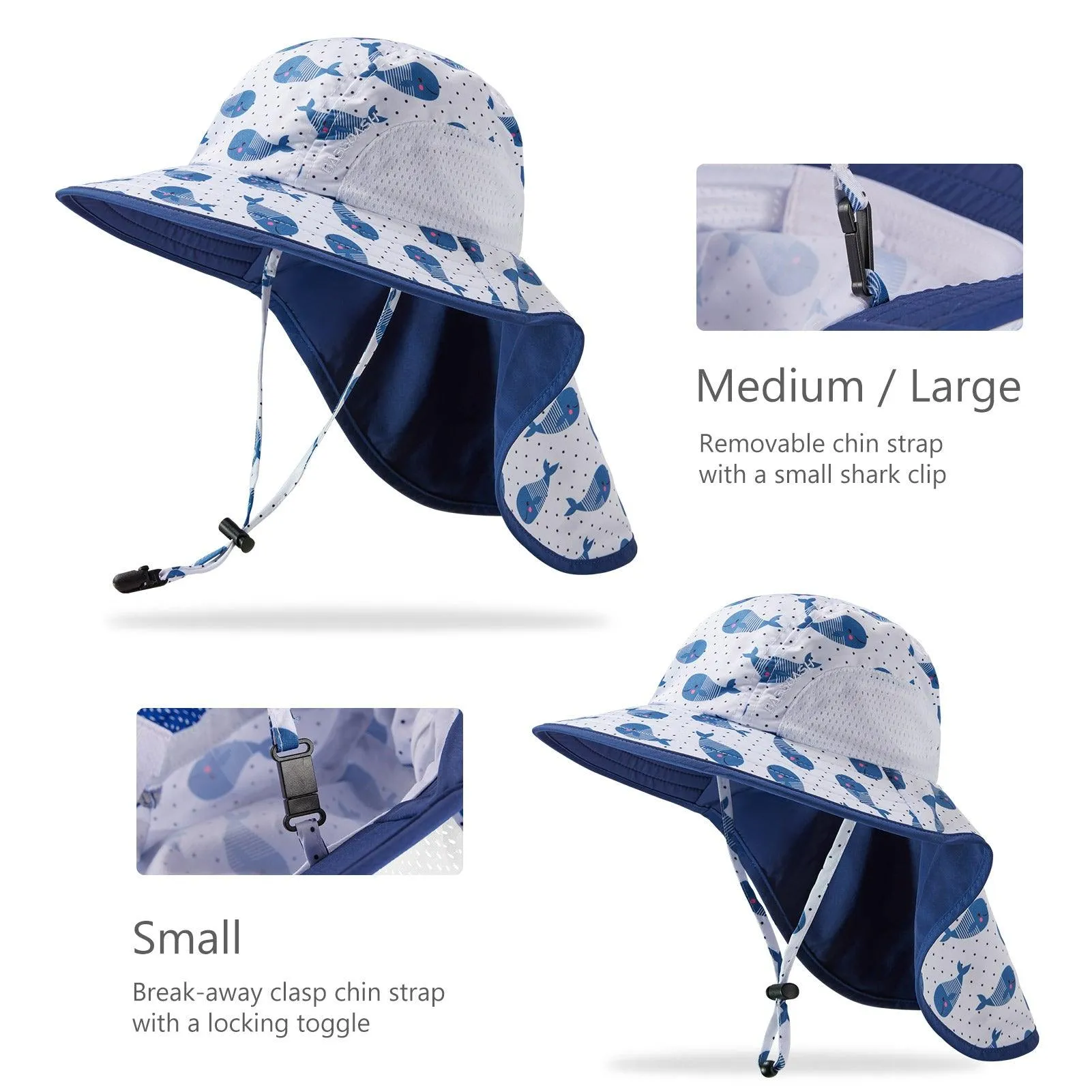 Kids' UPF 50  Wide Brim Sun Hat with Neck Flap