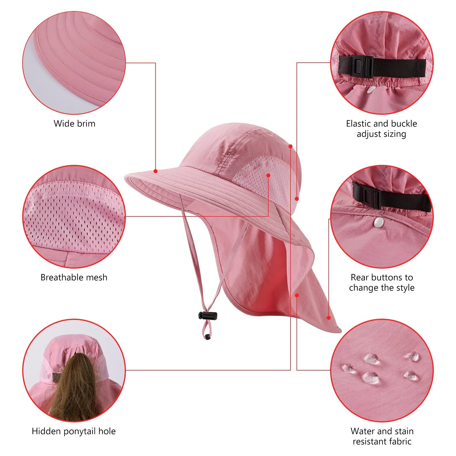 Kids' UPF 50  Wide Brim Sun Hat with Neck Flap