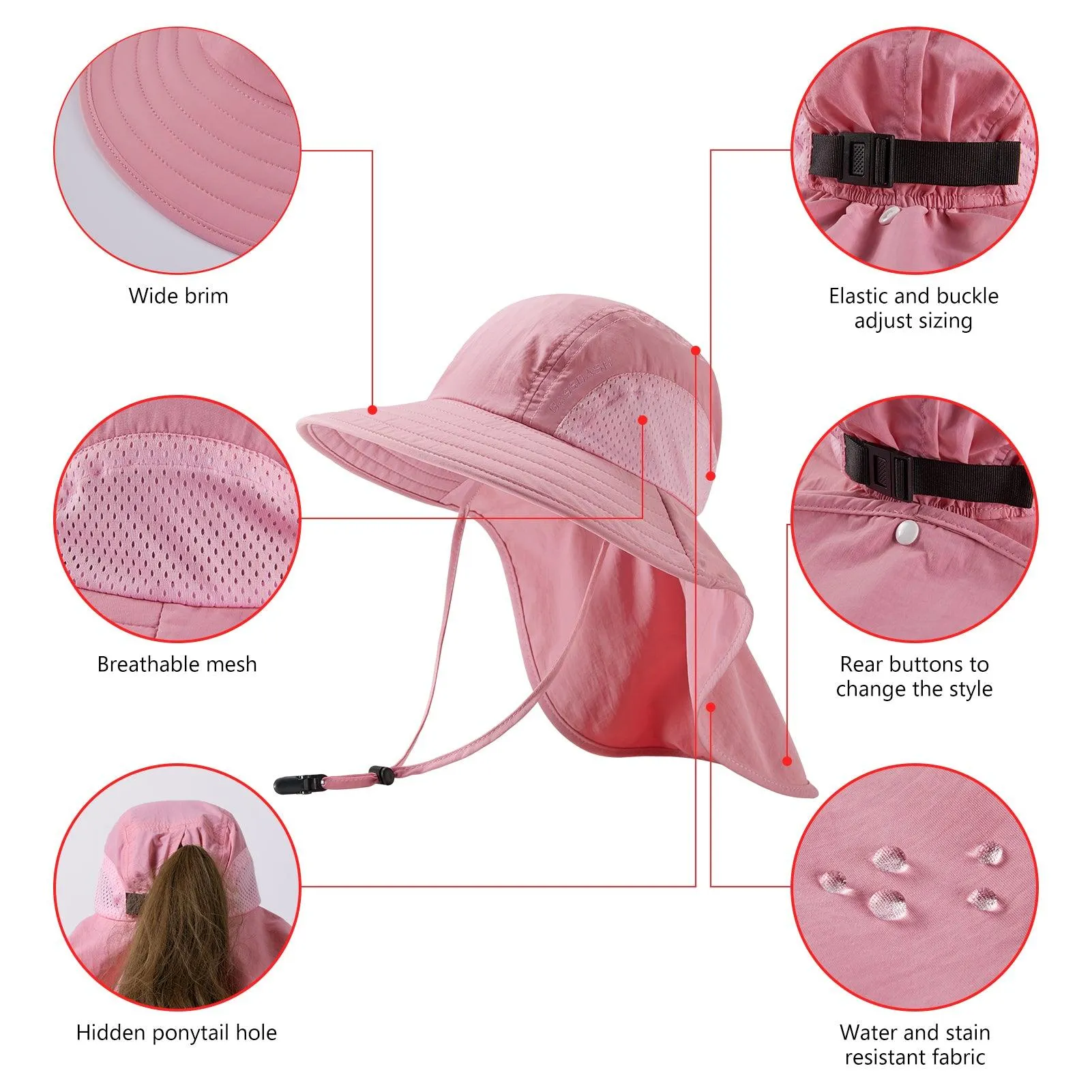 Kids' UPF 50  Wide Brim Sun Hat with Neck Flap