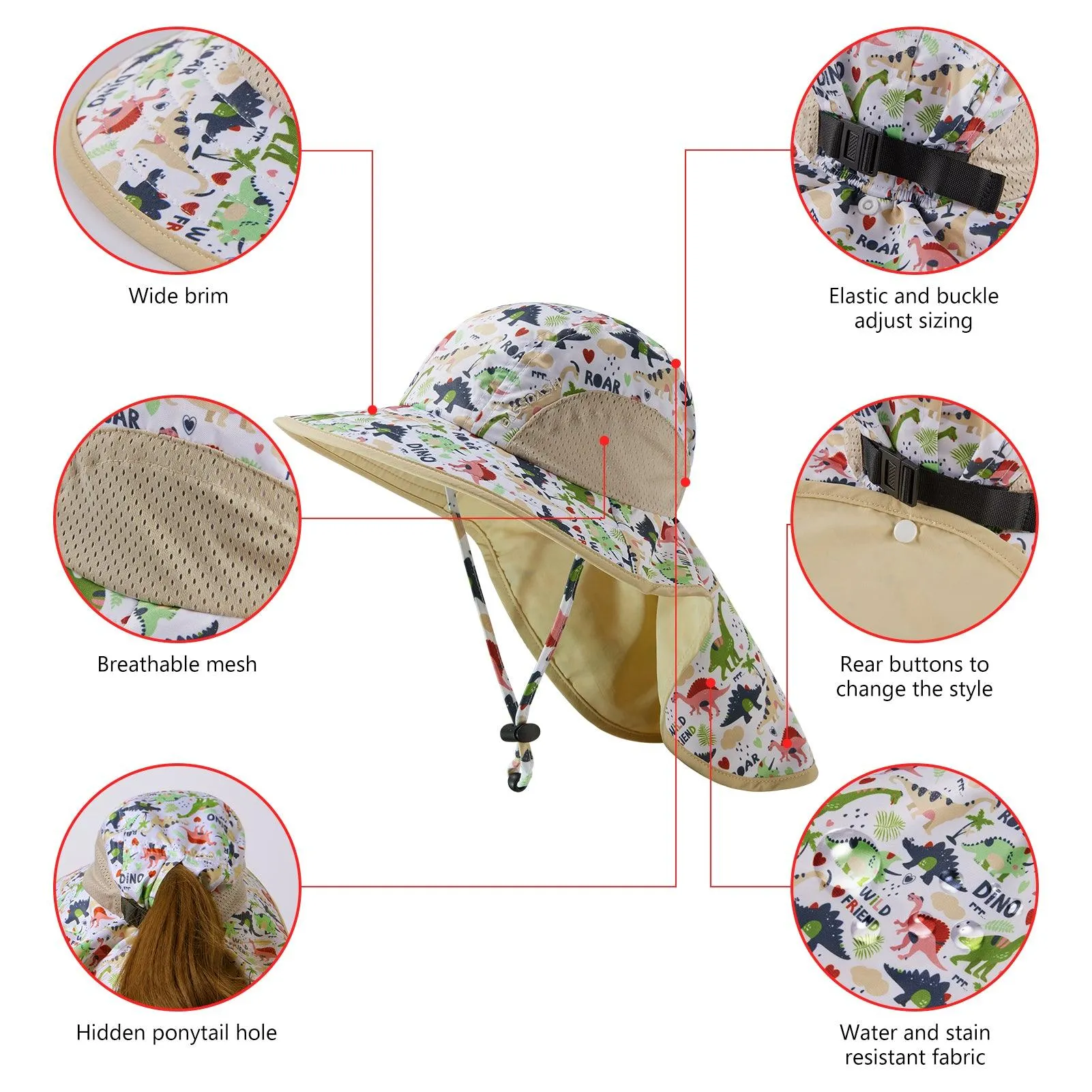Kids' UPF 50  Wide Brim Sun Hat with Neck Flap