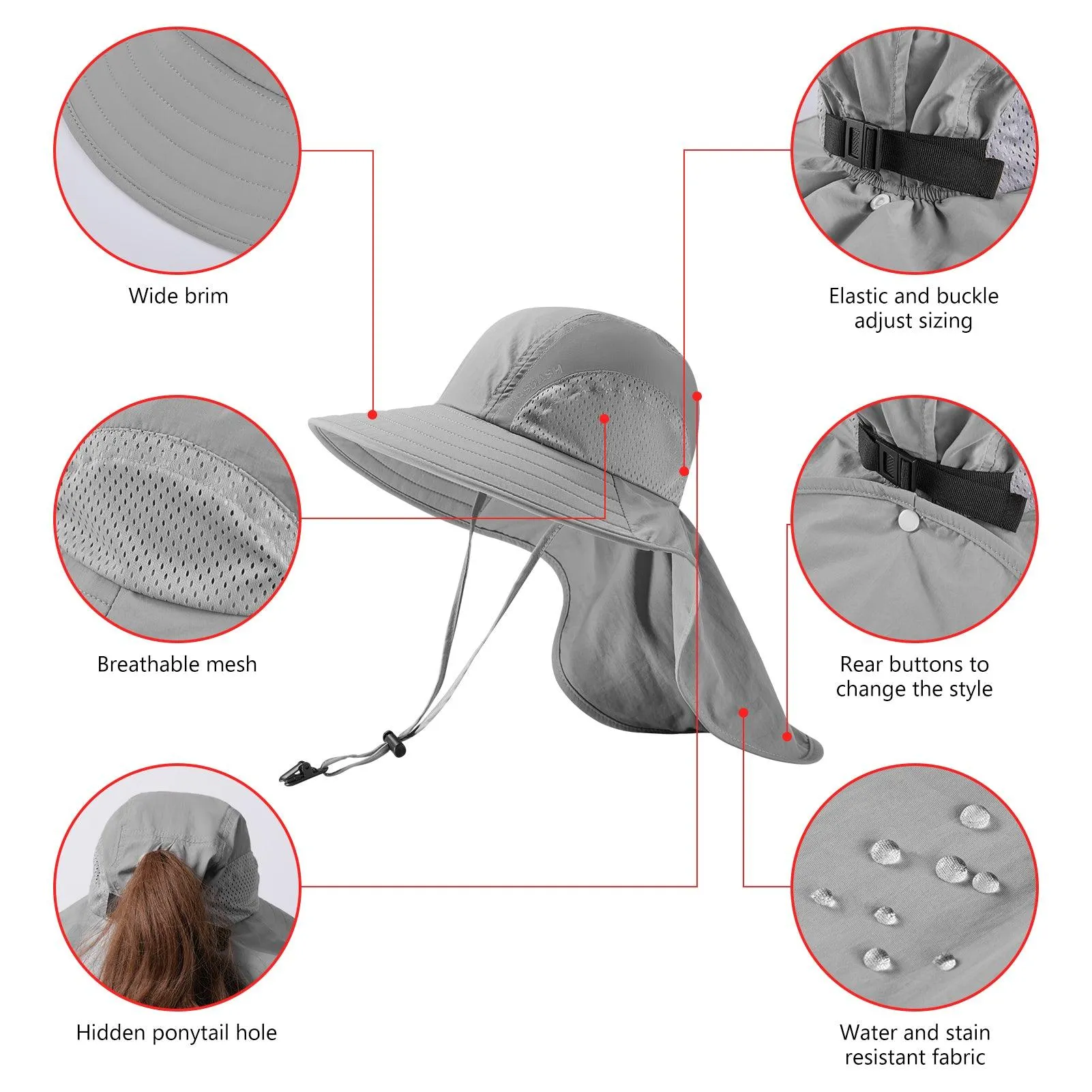 Kids' UPF 50  Wide Brim Sun Hat with Neck Flap