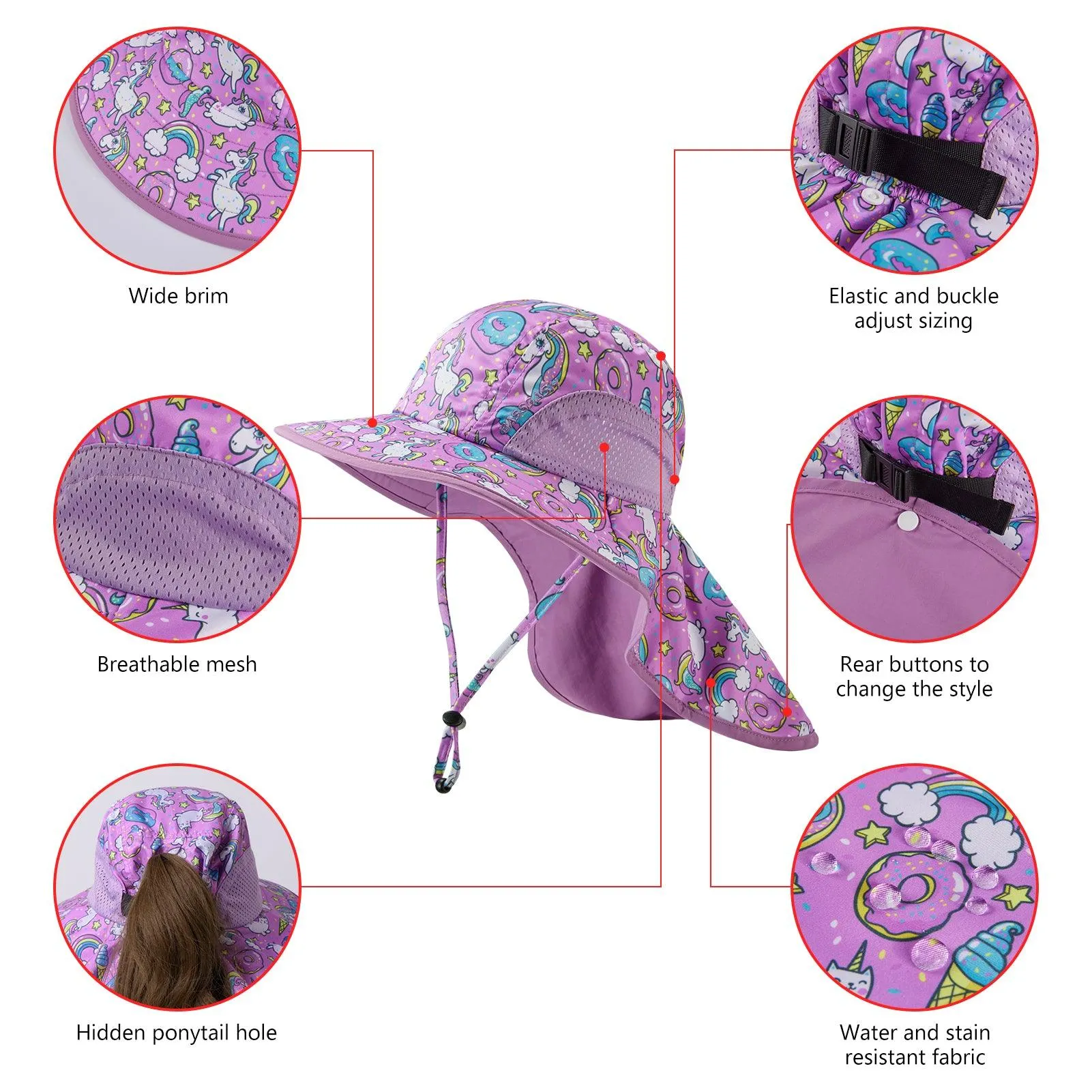 Kids' UPF 50  Wide Brim Sun Hat with Neck Flap