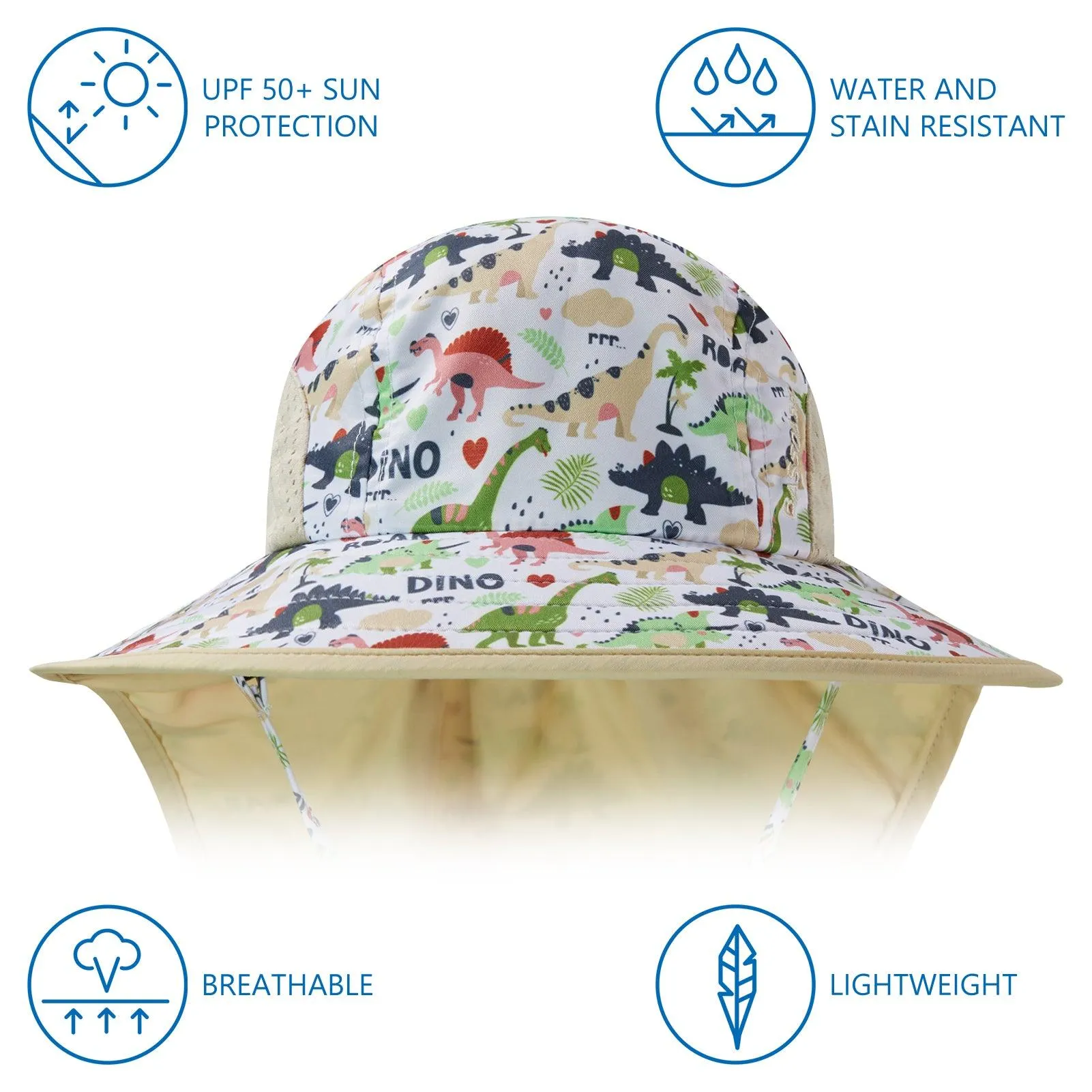 Kids' UPF 50  Wide Brim Sun Hat with Neck Flap