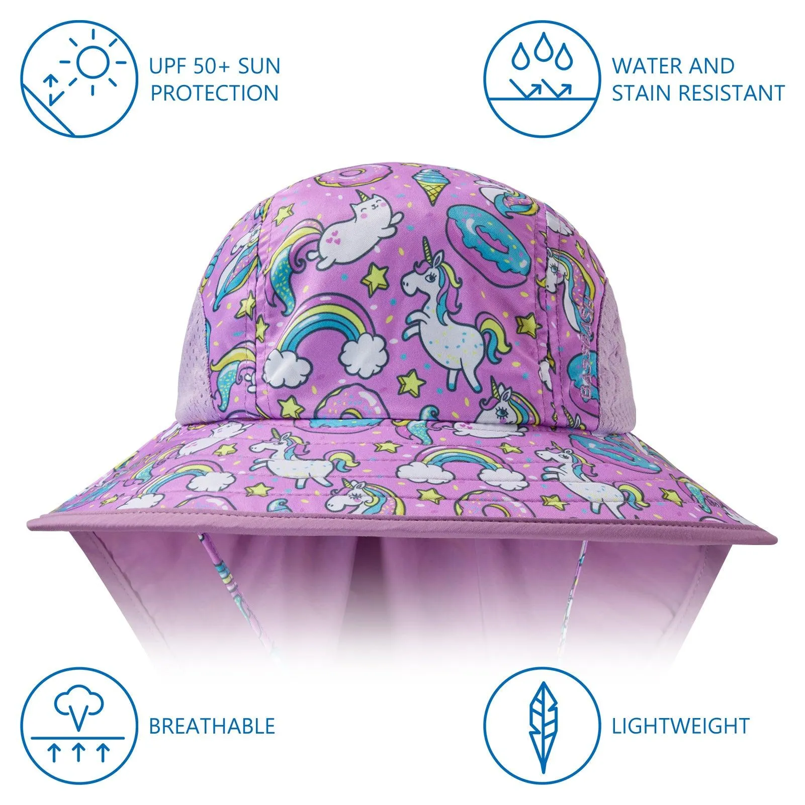 Kids' UPF 50  Wide Brim Sun Hat with Neck Flap