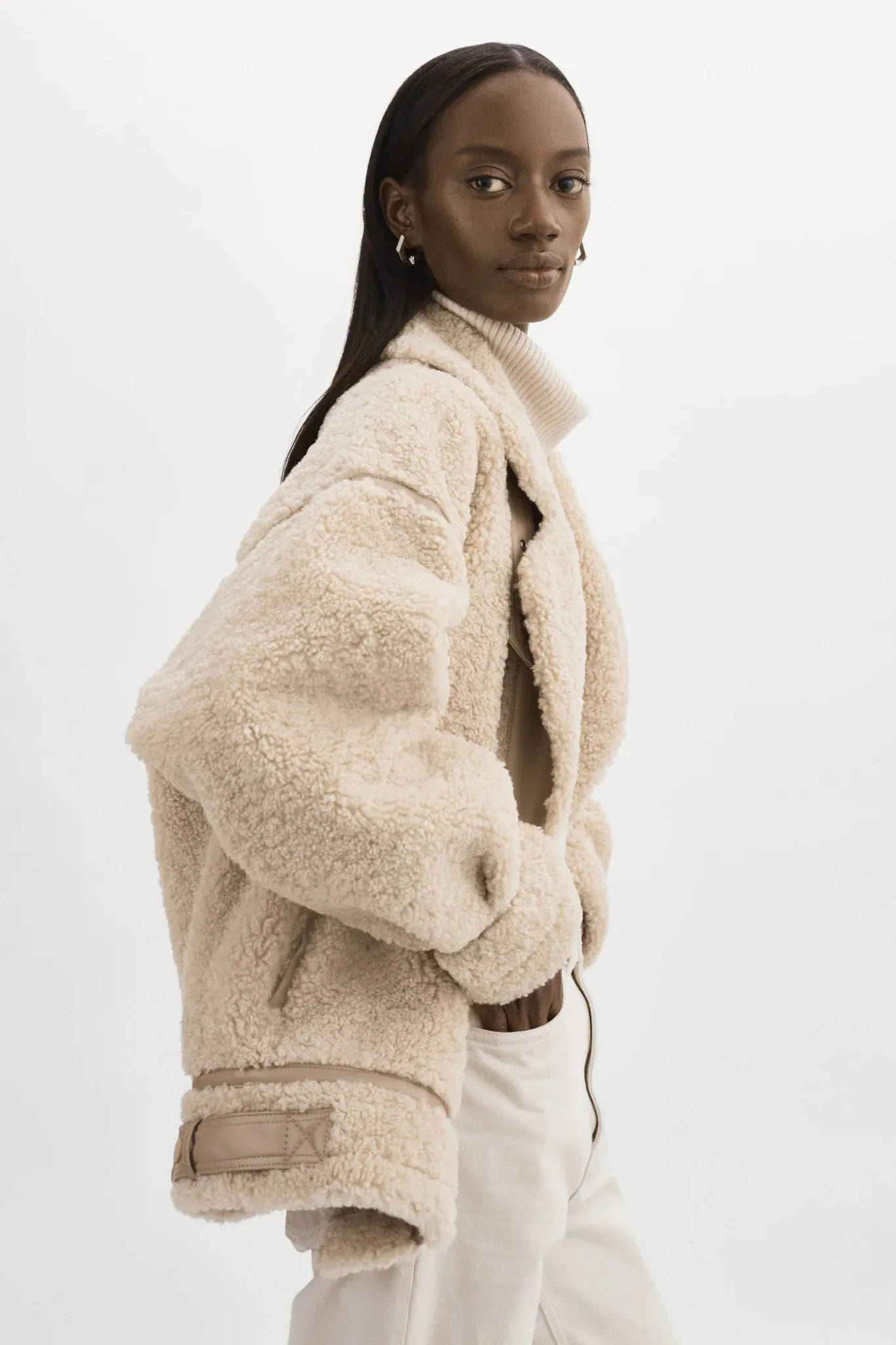 Lamarque Badu Oversized Faux Fur Shearling Jacket - Beige