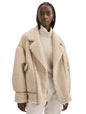 Lamarque Badu Oversized Faux Fur Shearling Jacket - Beige