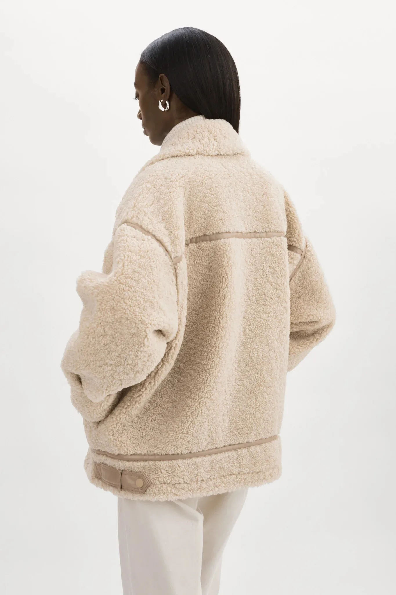 Lamarque Badu Oversized Faux Fur Shearling Jacket - Beige