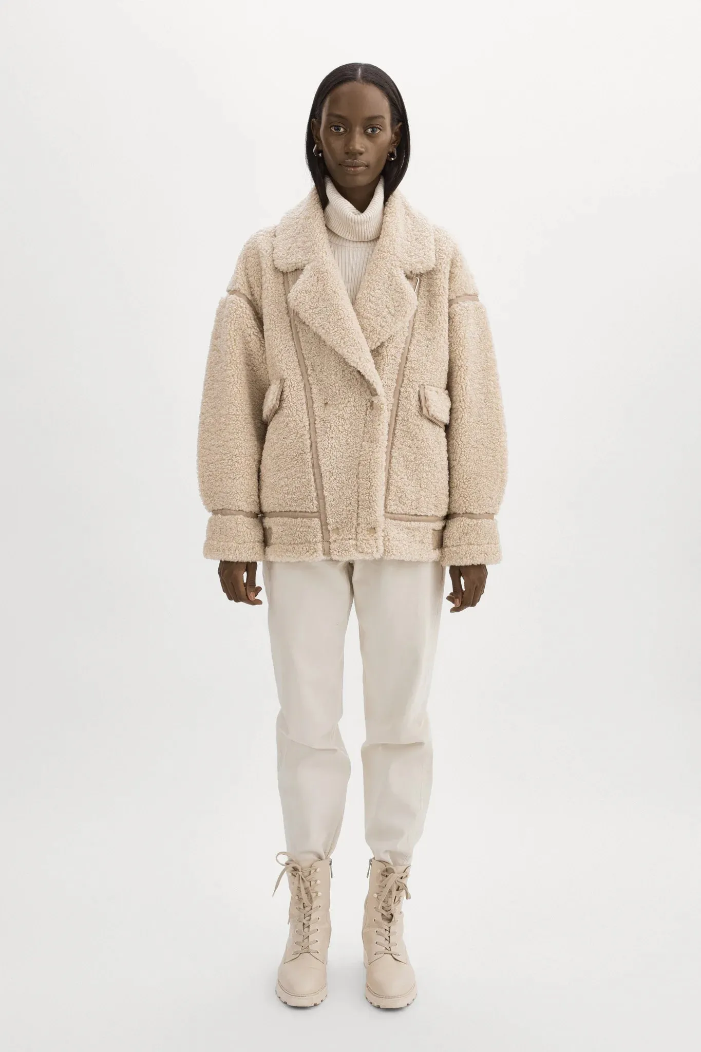Lamarque Badu Oversized Faux Fur Shearling Jacket - Beige