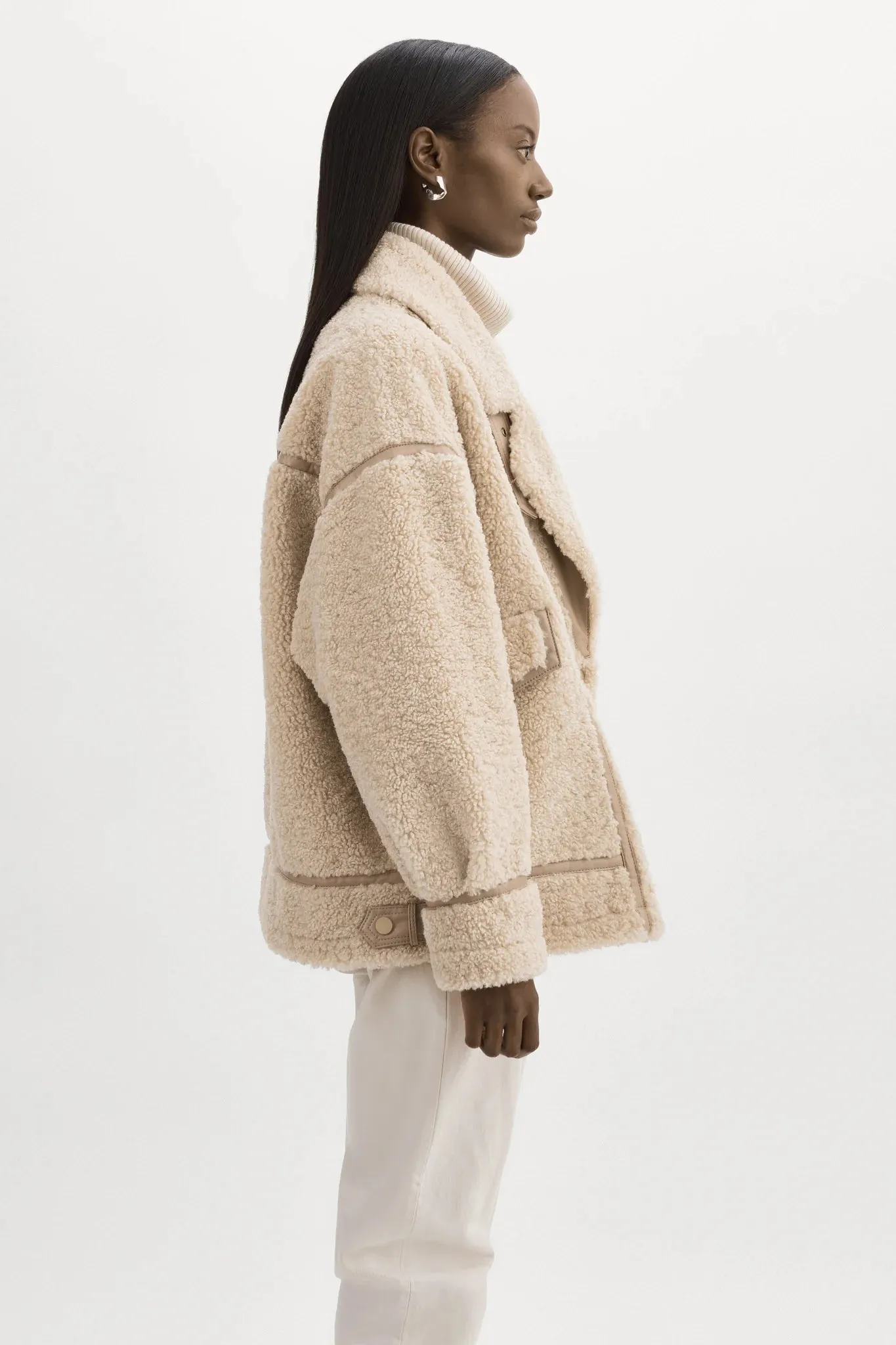 Lamarque Badu Oversized Faux Fur Shearling Jacket - Beige