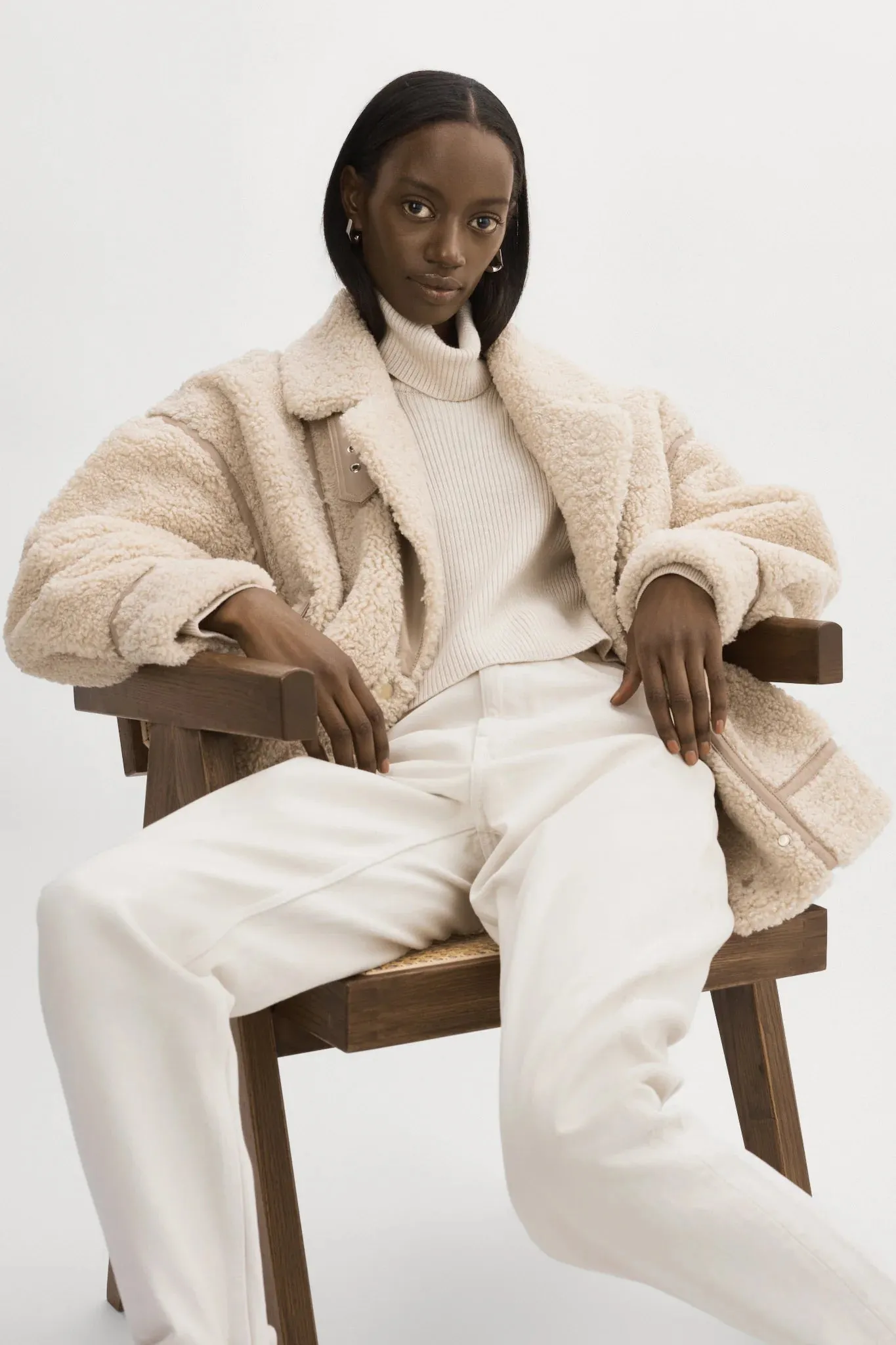 Lamarque Badu Oversized Faux Fur Shearling Jacket - Beige