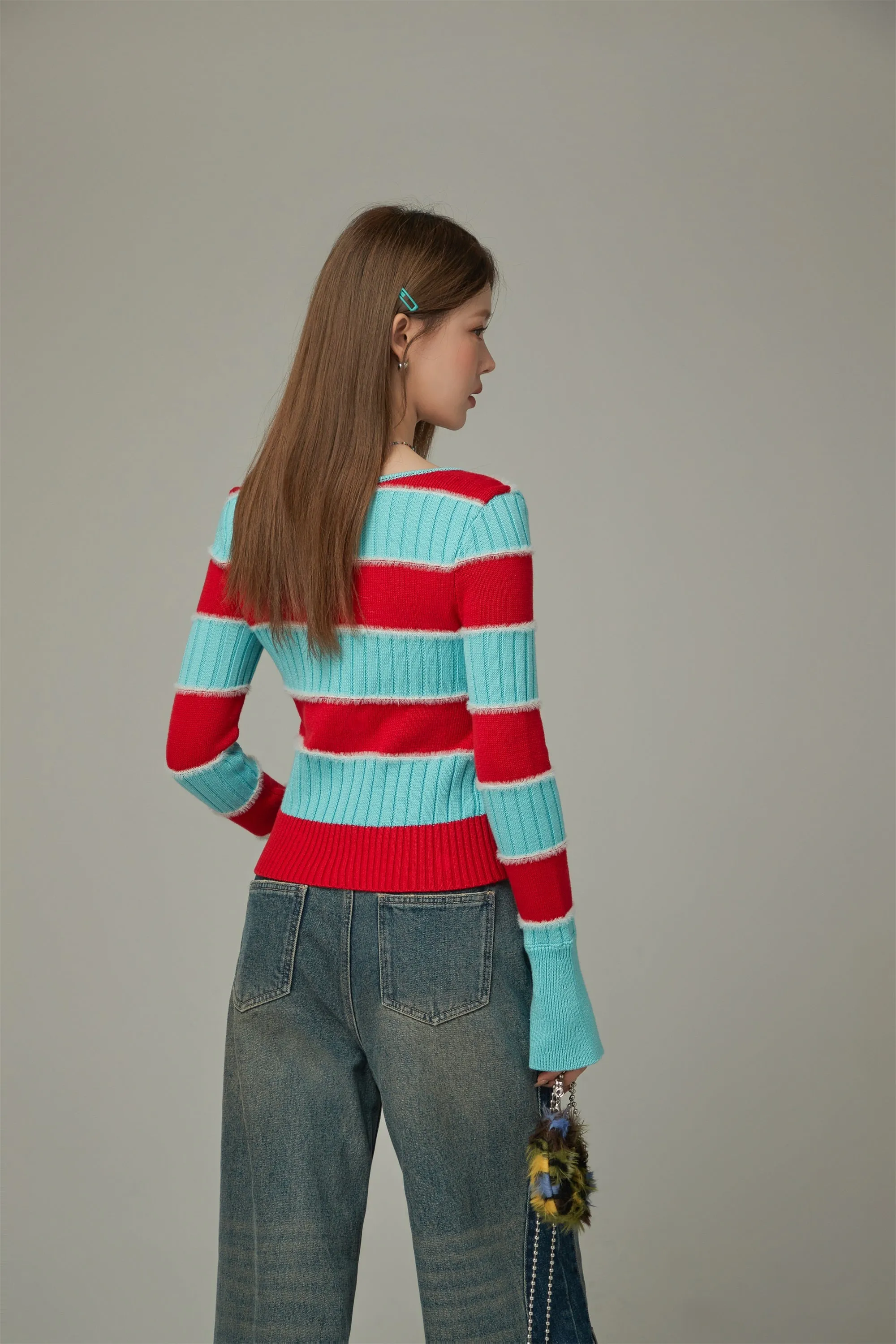 Logo Color Stripe Knit Sweater