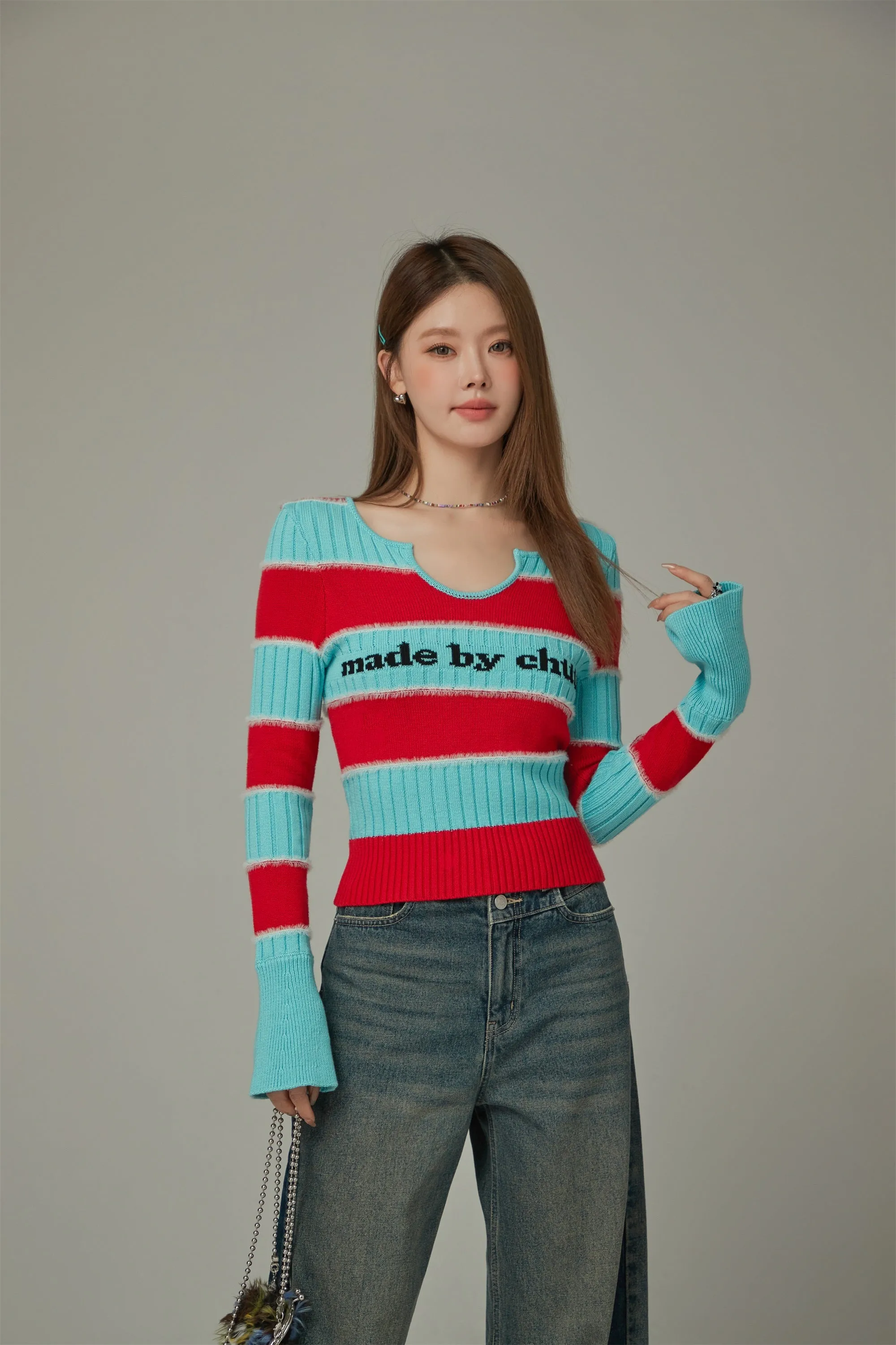 Logo Color Stripe Knit Sweater