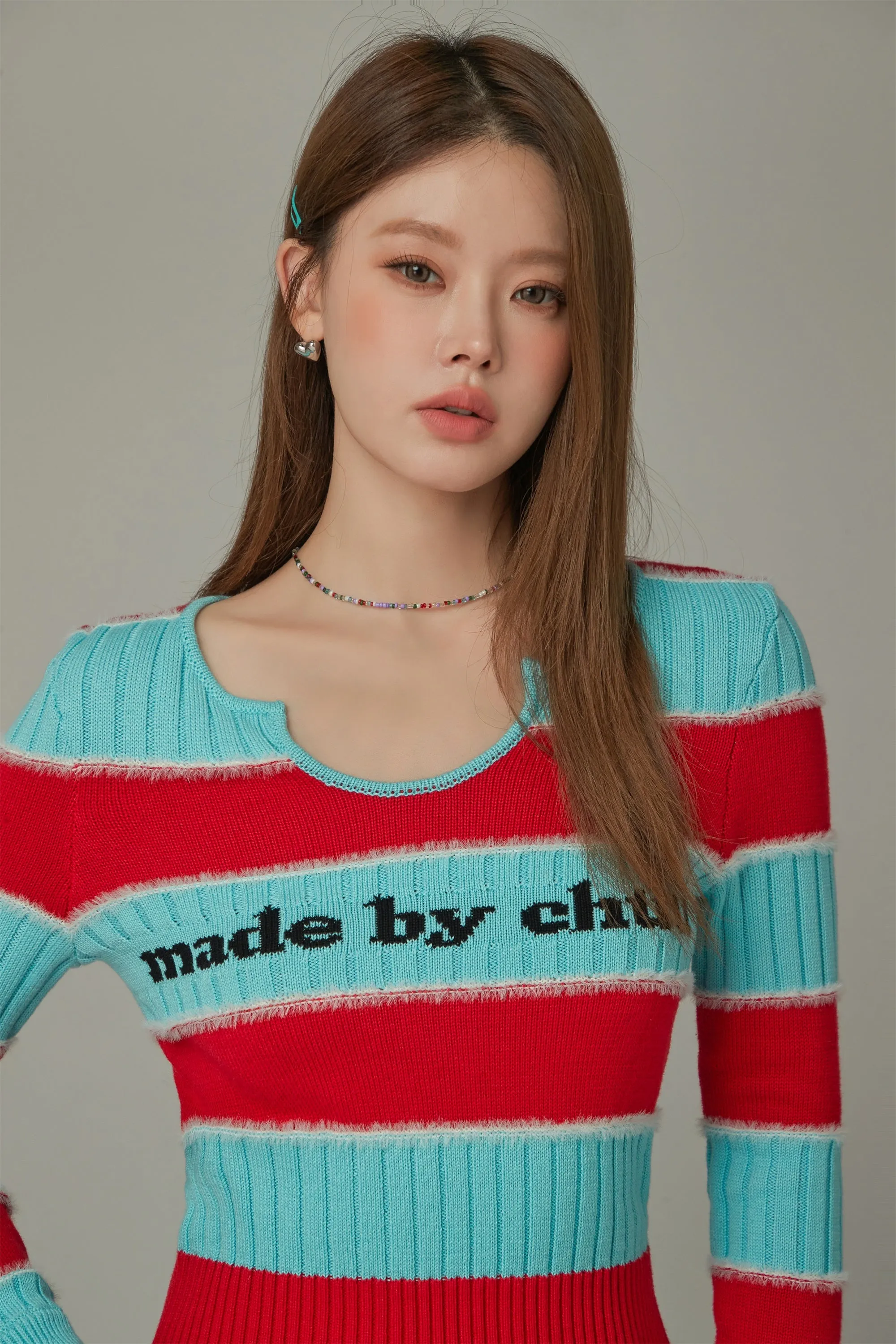 Logo Color Stripe Knit Sweater