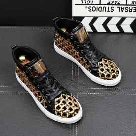 Men Shoes Brand Luxury Casual Hot Sale New Men Loafers High Aid Flats Fashion rivets Metal Quality PU Men Leisure Shoes