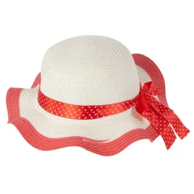 Momo Grow Girls "Molly" Red Trimmed Floppy Sun Hat with Polka Dot Ribbon