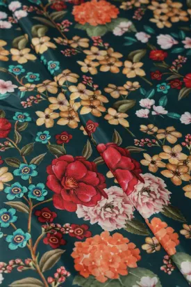Multi Color Floral Pattern Digital Print On Prussian Blue Crepe Fabric