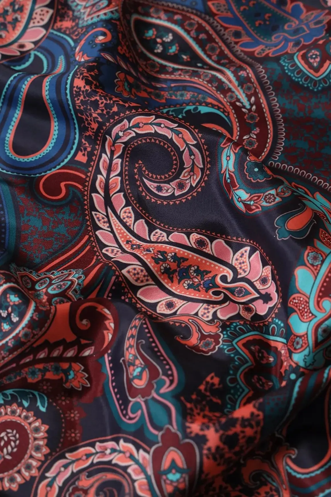 Multi Color Paisley Pattern Digital Print On French Crepe Fabric