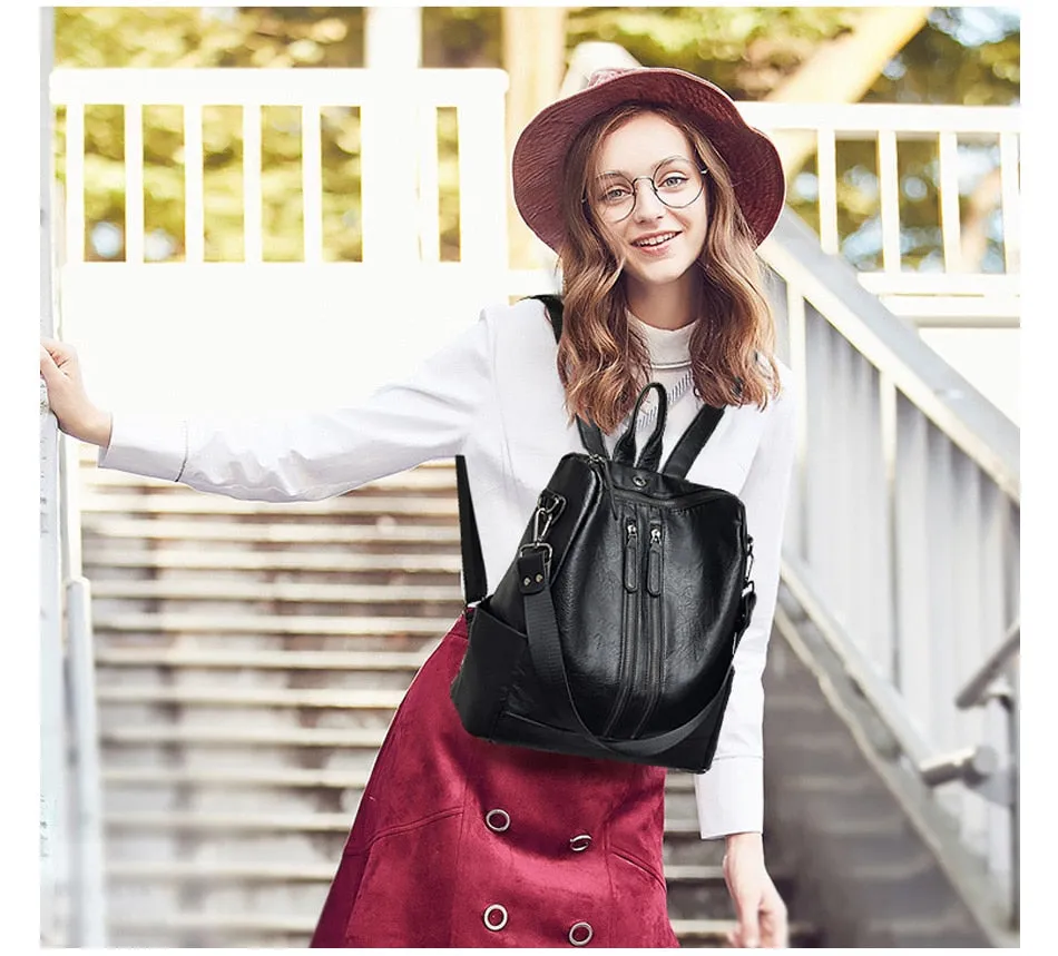 New Pu Leather Large Capacity And Multi-Function Casual Backpack