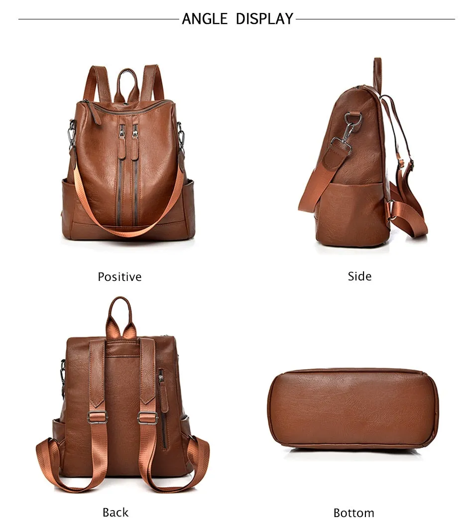New Pu Leather Large Capacity And Multi-Function Casual Backpack