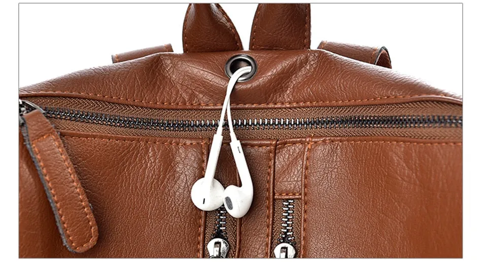 New Pu Leather Large Capacity And Multi-Function Casual Backpack
