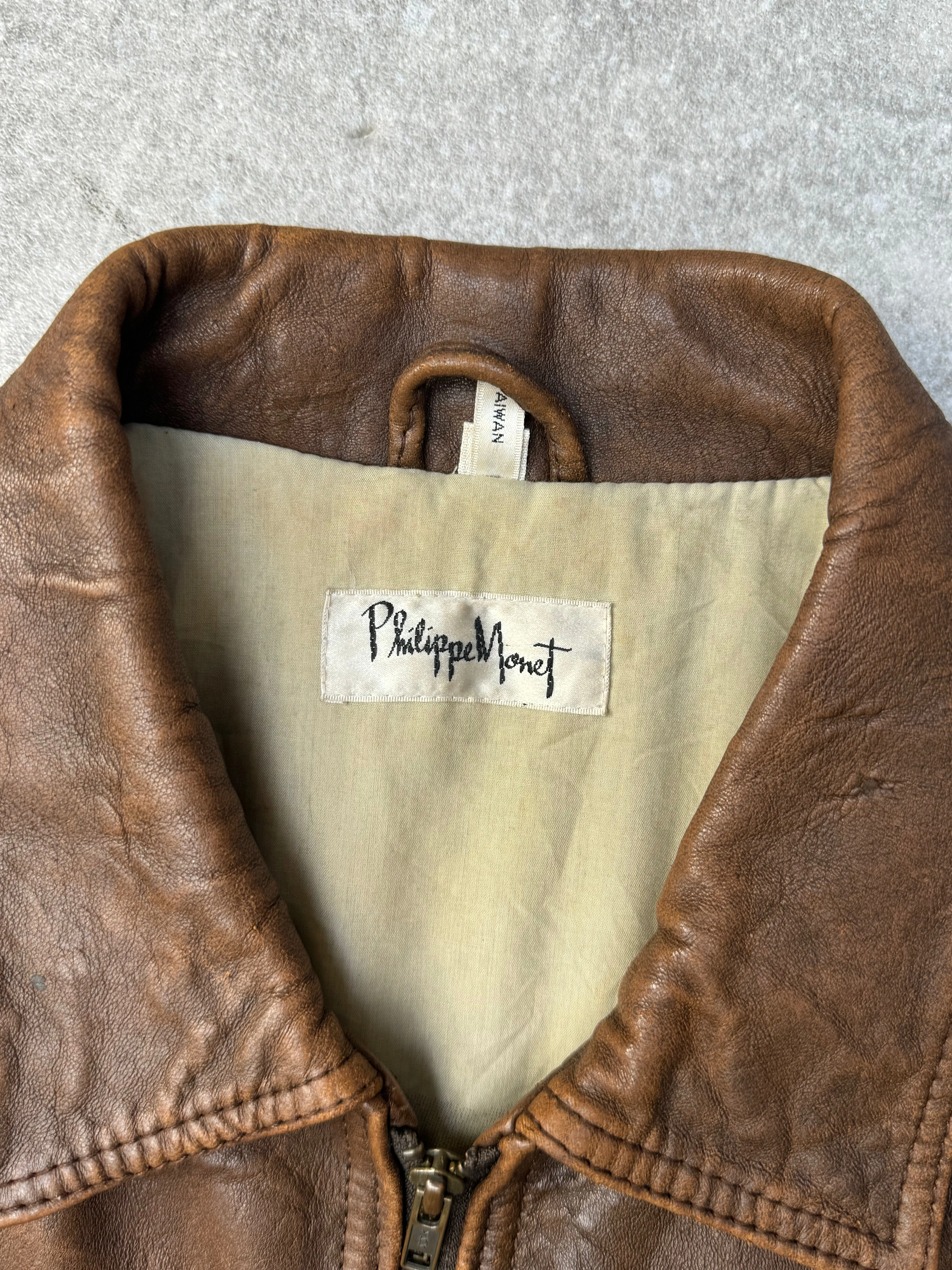 Philippe Monet 'The Lafayette' Print Detail Leather Bomber Jacket