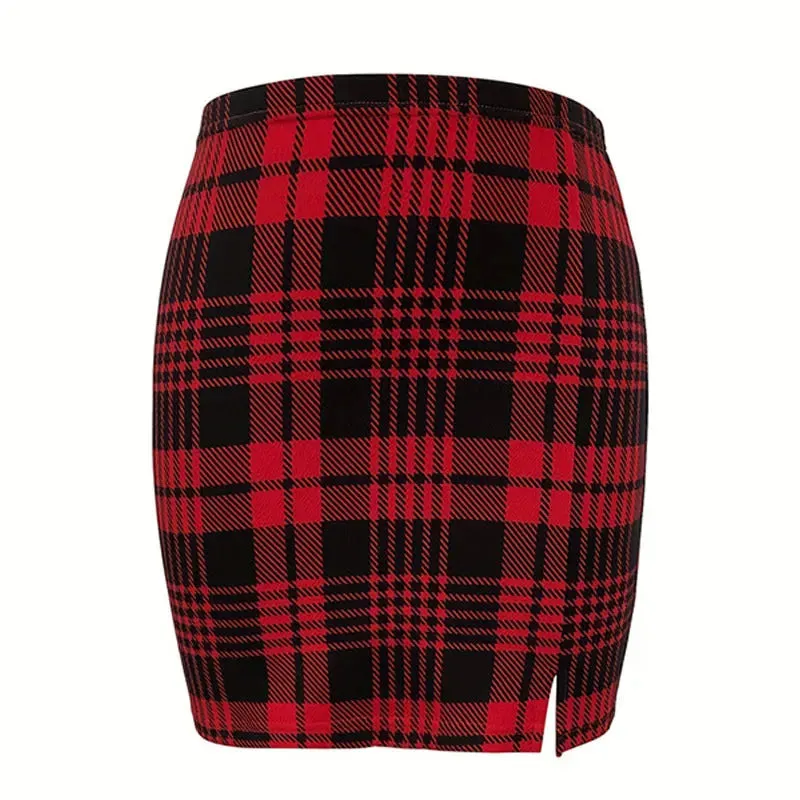 Plaid Skirt Sexy Micro Skirt Offiece Lady Red Green Elegant Pencil Mini Skirts Streetwear High Waist Lady Short Skirt for Women