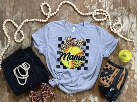 Softball Mama Leopard/Checkered Grey Tee