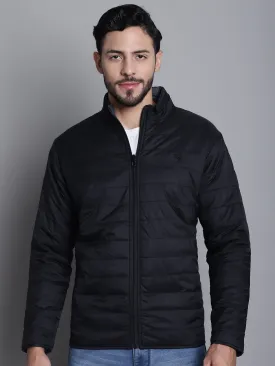 Solid Grey and Black Full Sleeves Mock Collar Reversible Regular Fit Casual Jacket for Men