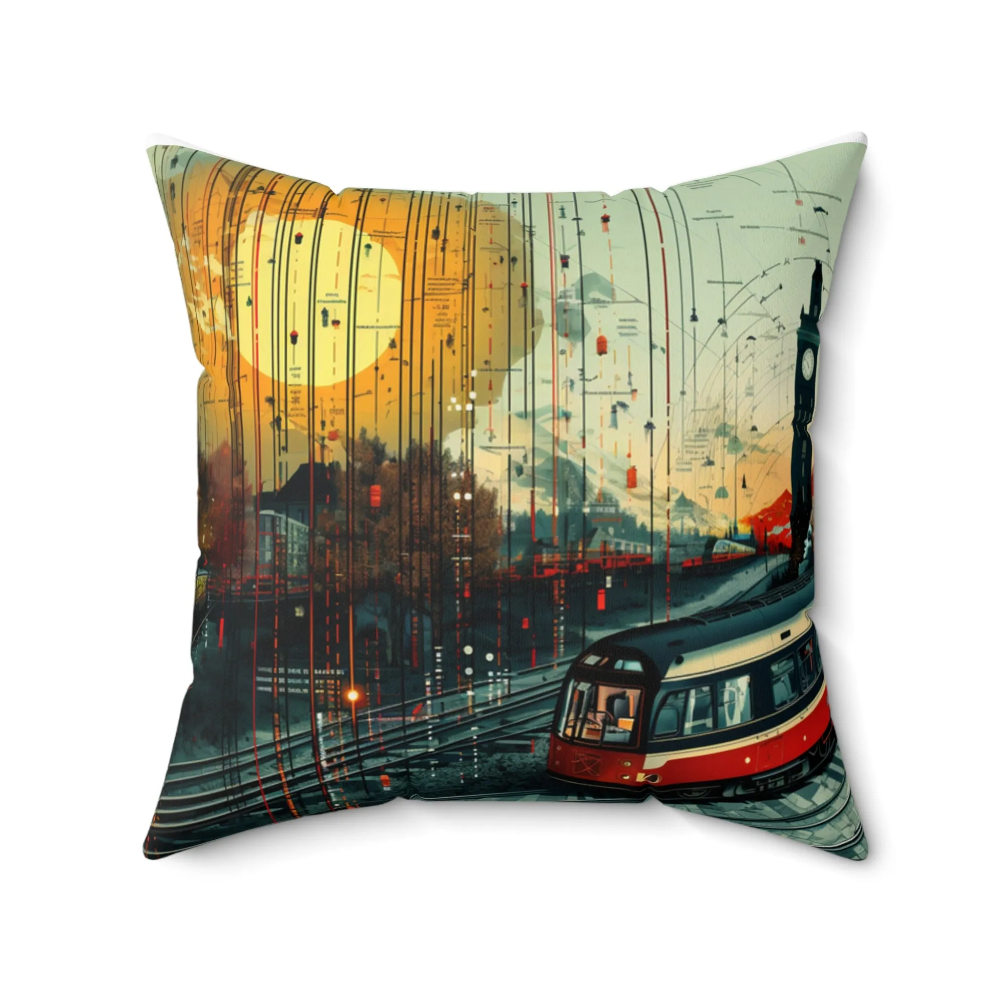 Spun Polyester Square Pillow Bauhaus Art Train Station Design 002