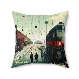 Spun Polyester Square Pillow Bauhaus Art Train Station Design 002