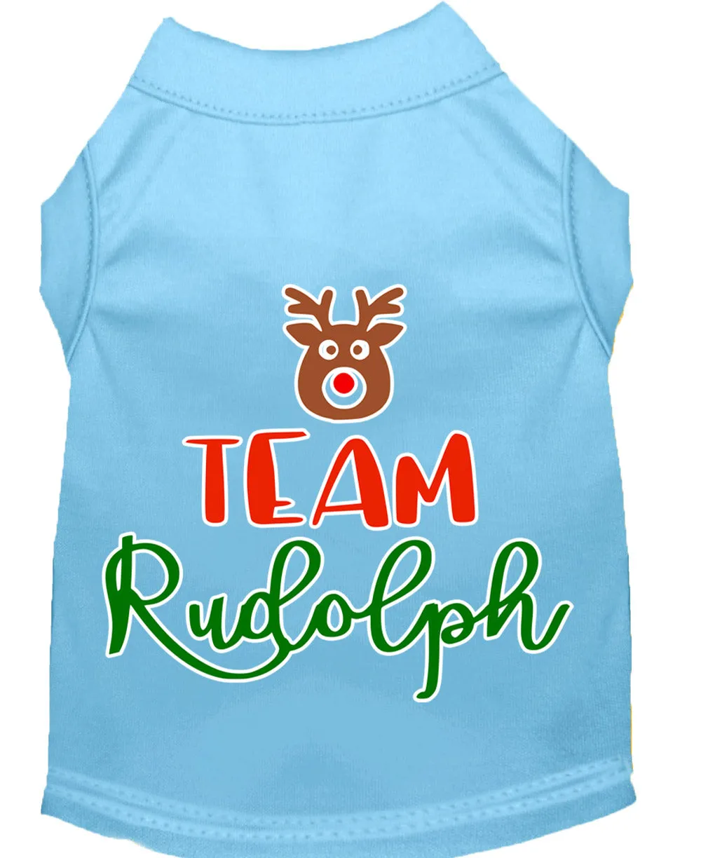 Team Rudolph Screen Print Dog Shirt Baby Blue Sm