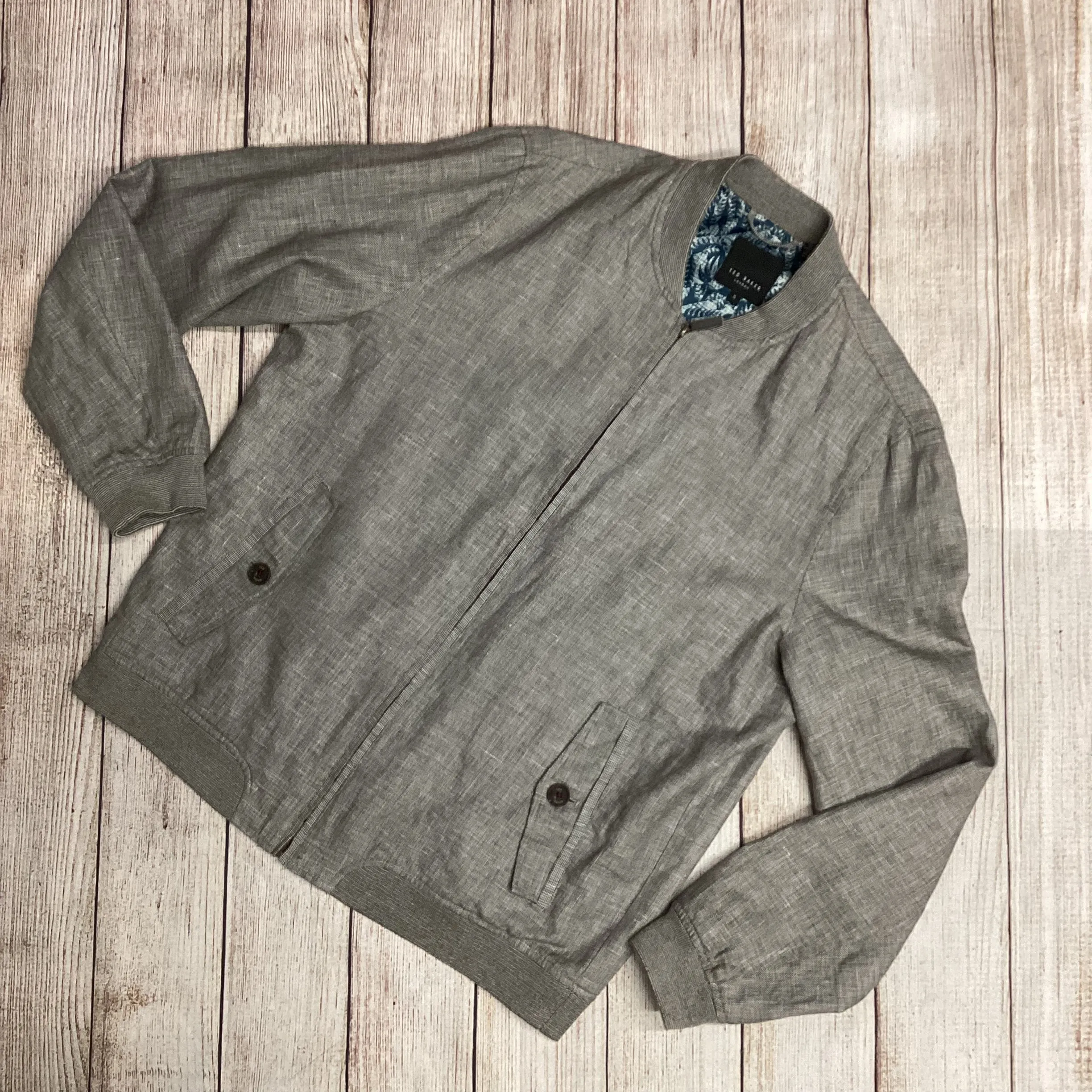 Ted Baker Grey Linen Cotton Lightweight Jacket Size 6