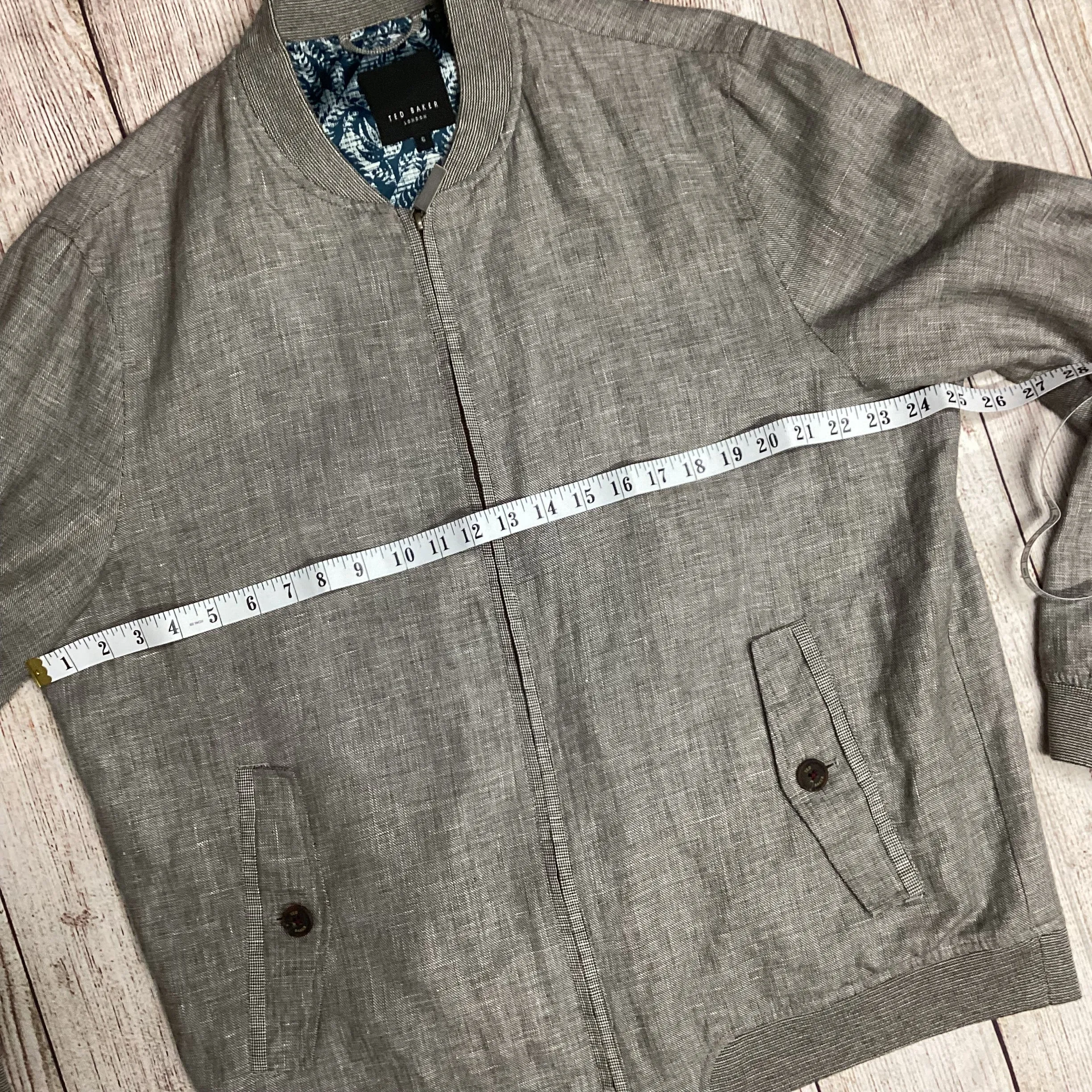 Ted Baker Grey Linen Cotton Lightweight Jacket Size 6