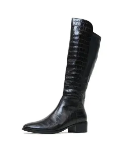 Tetley Black Croc Leather Knee High Boots