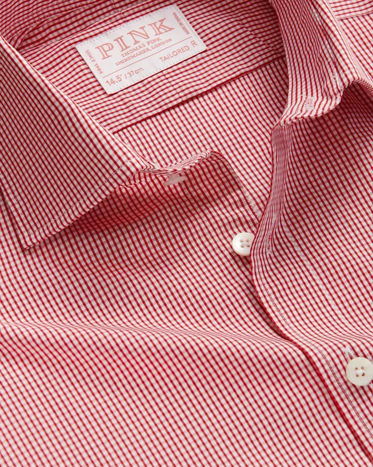 Thomas Pink Tailored Fit Formal Micro Check Shirt Red/White