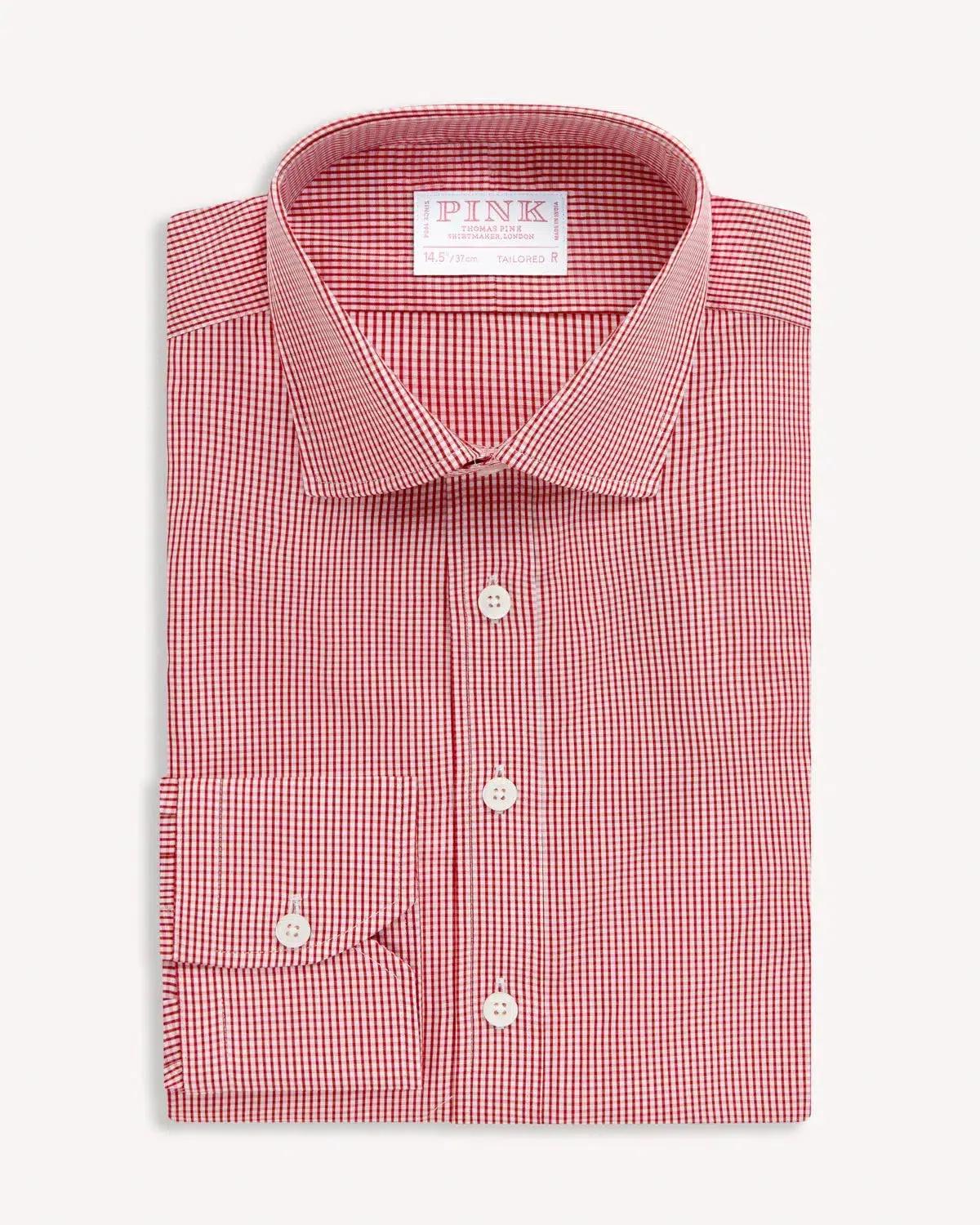 Thomas Pink Tailored Fit Formal Micro Check Shirt Red/White
