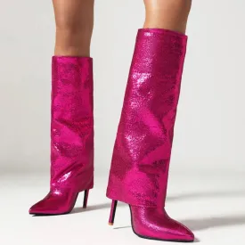 Trend4us Women's Sequin Knee-High Stiletto Boots