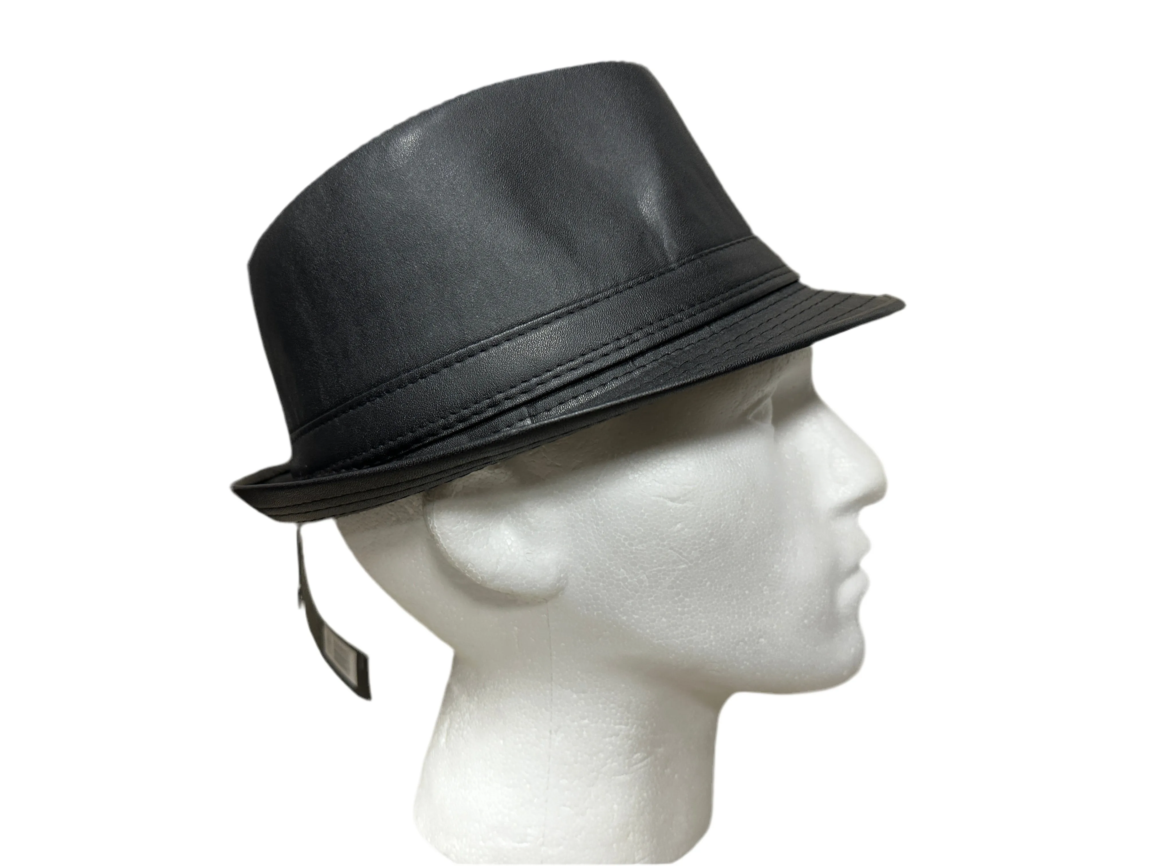 Unisex Black Leather Style Trilby Fedora Hat