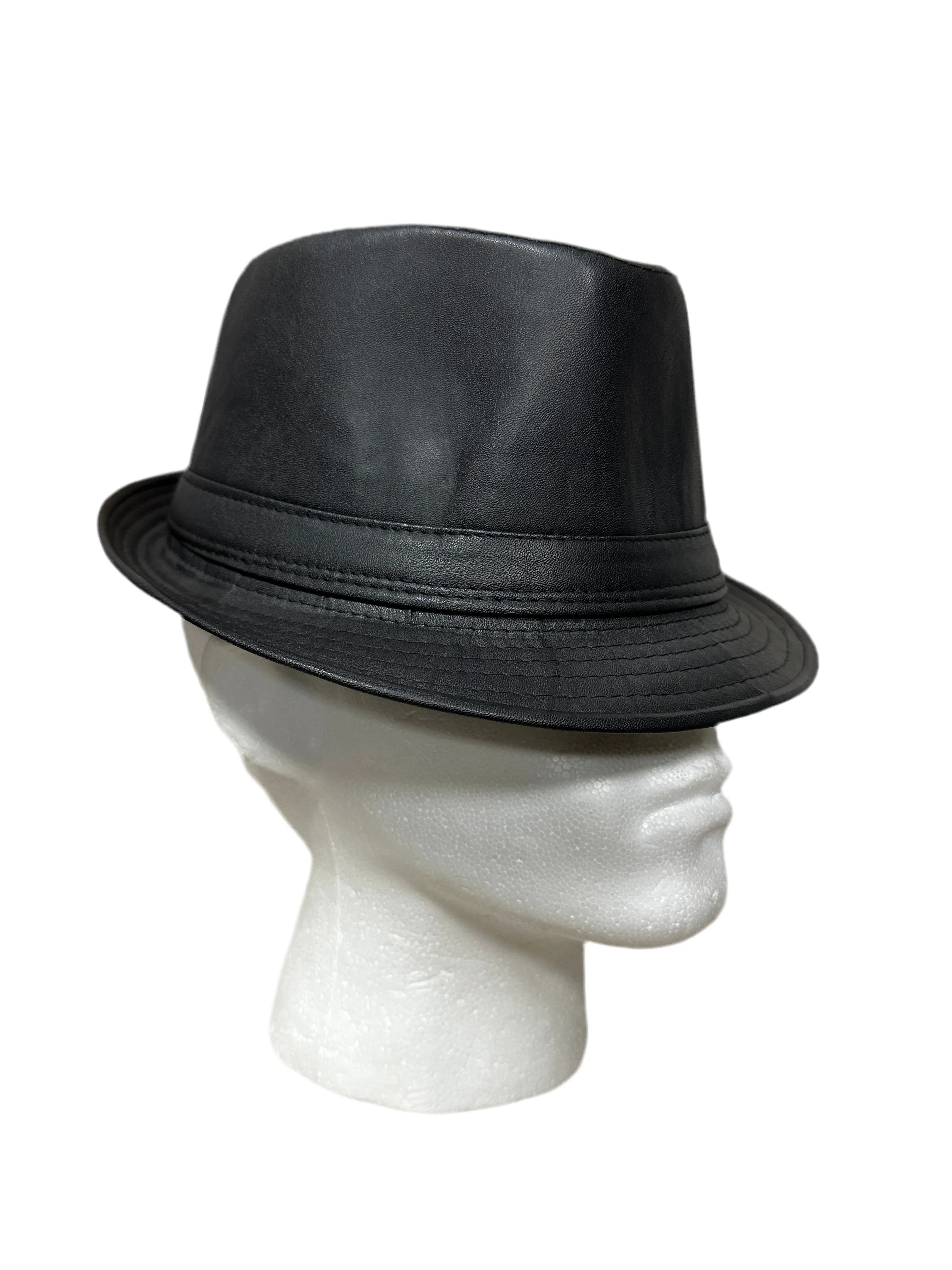 Unisex Black Leather Style Trilby Fedora Hat