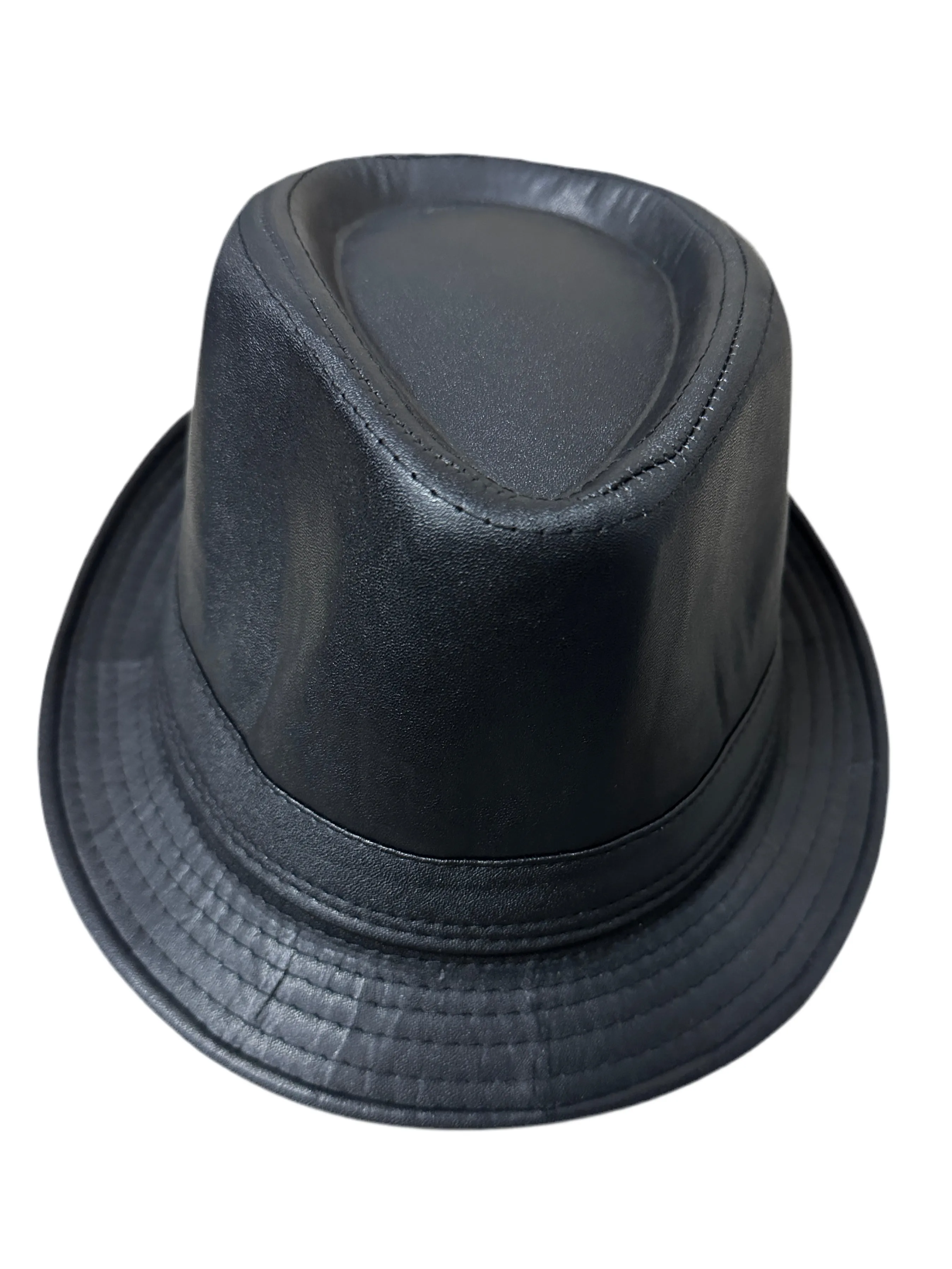 Unisex Black Leather Style Trilby Fedora Hat