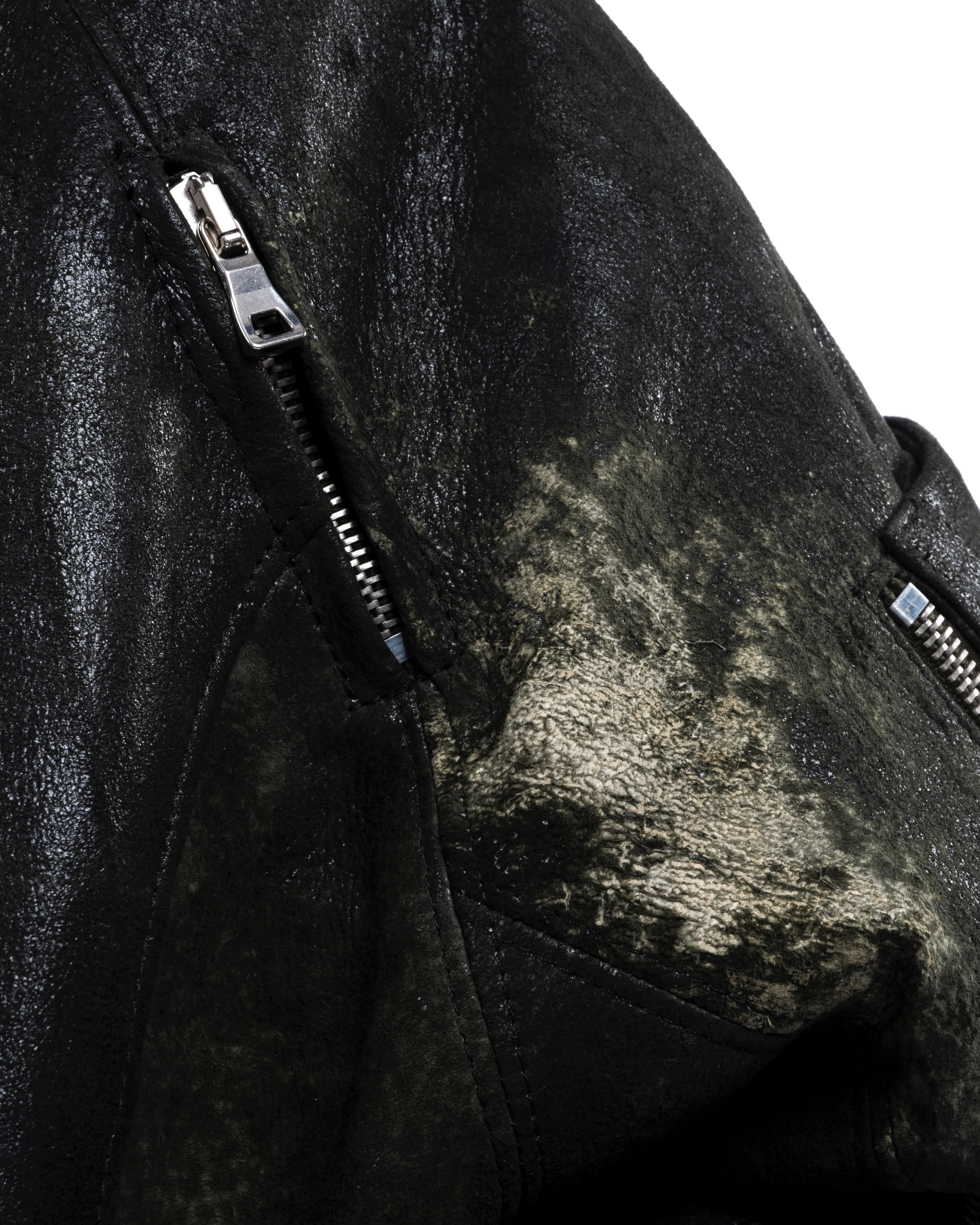 USED GREEN LEATHER  BOMBER