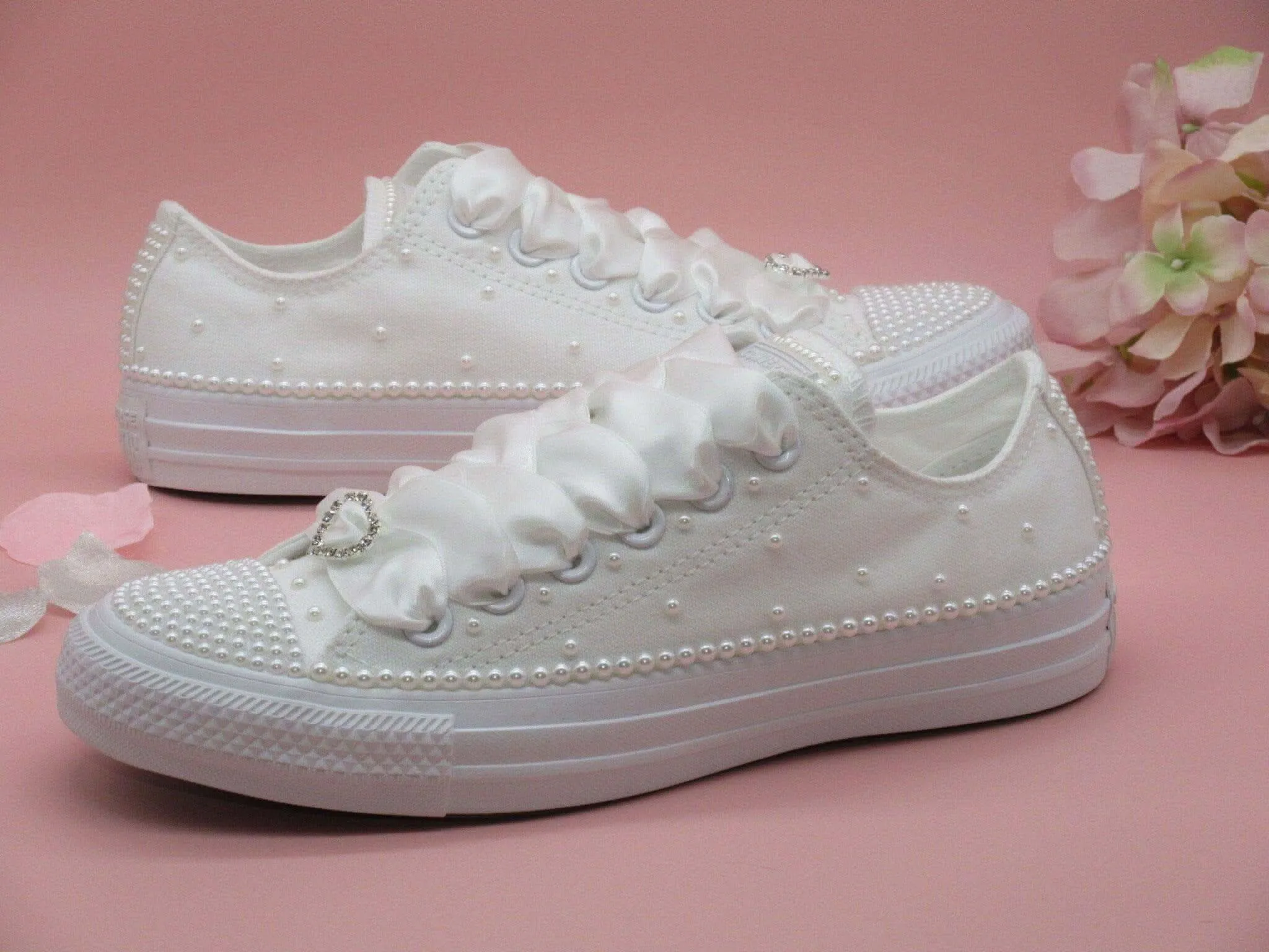 Wedding Bridal White Pearl Converse.