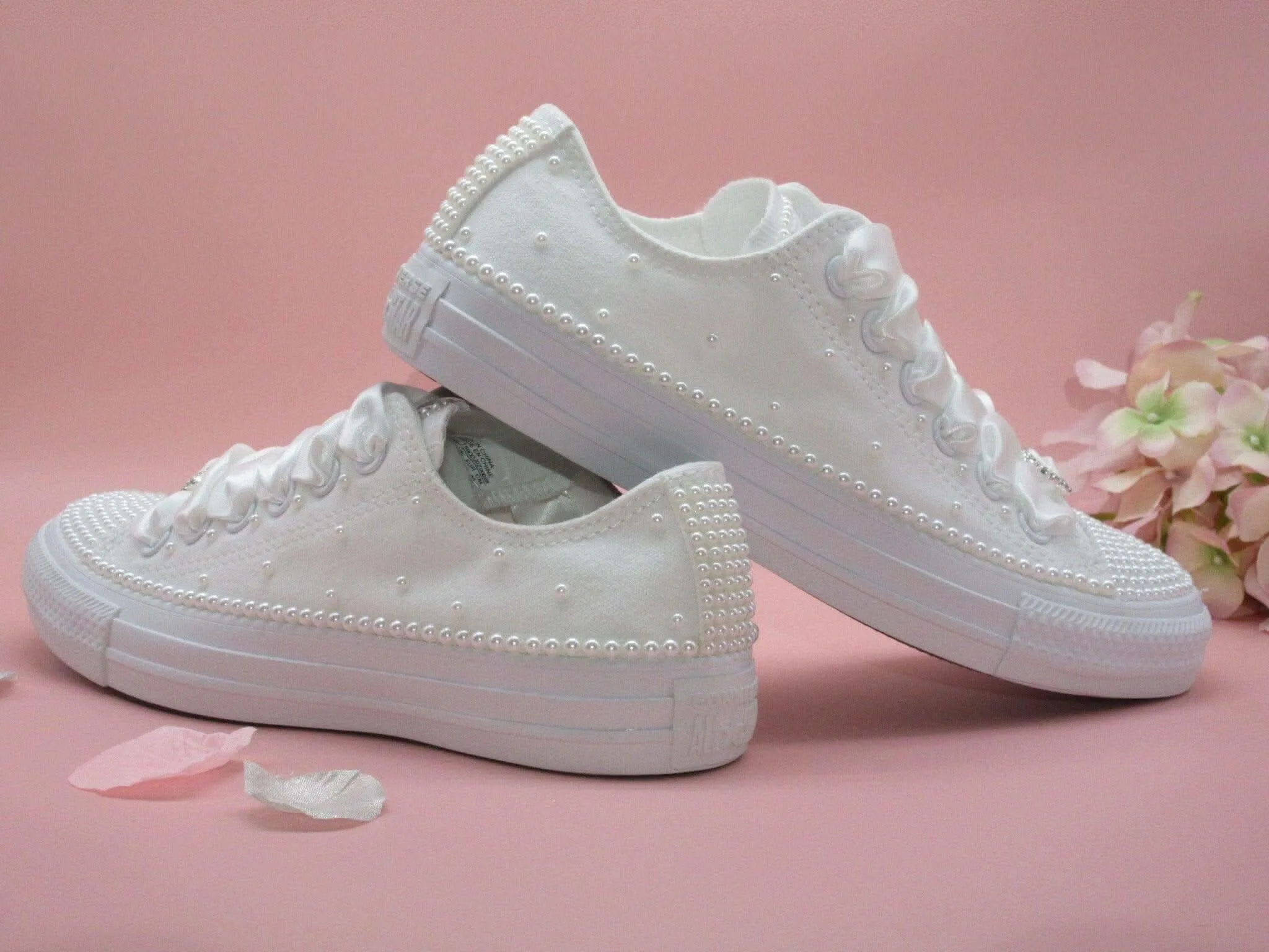Wedding Bridal White Pearl Converse.
