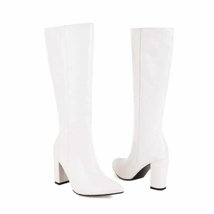 Women Colorful Boots Over The Knee Block Heel Zipper Boots