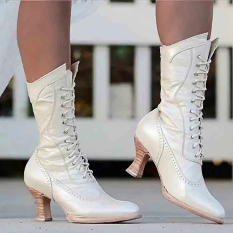 Women lace up wide width platform boots bridal shoes